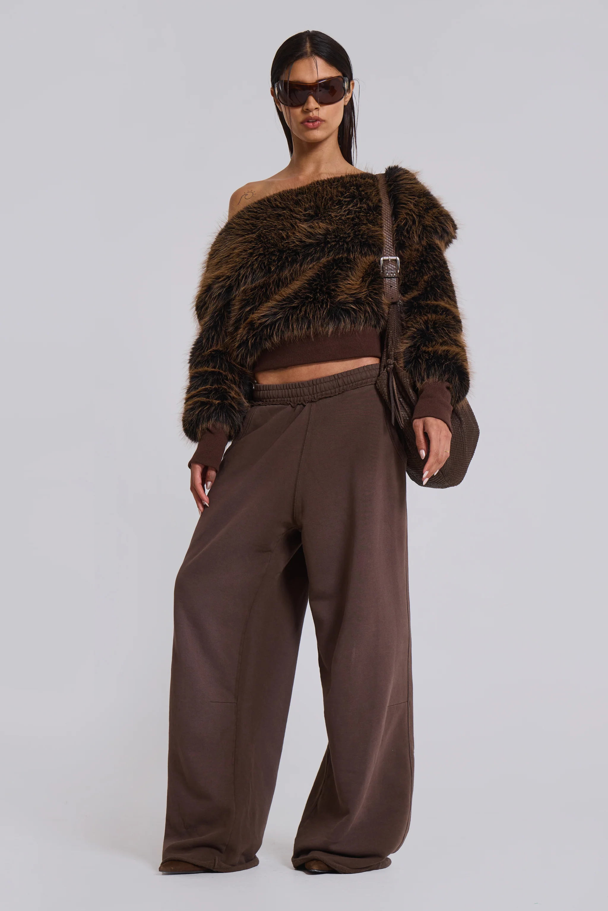 316 Off The Shoulder Fur Jumper in Brown - Image 12