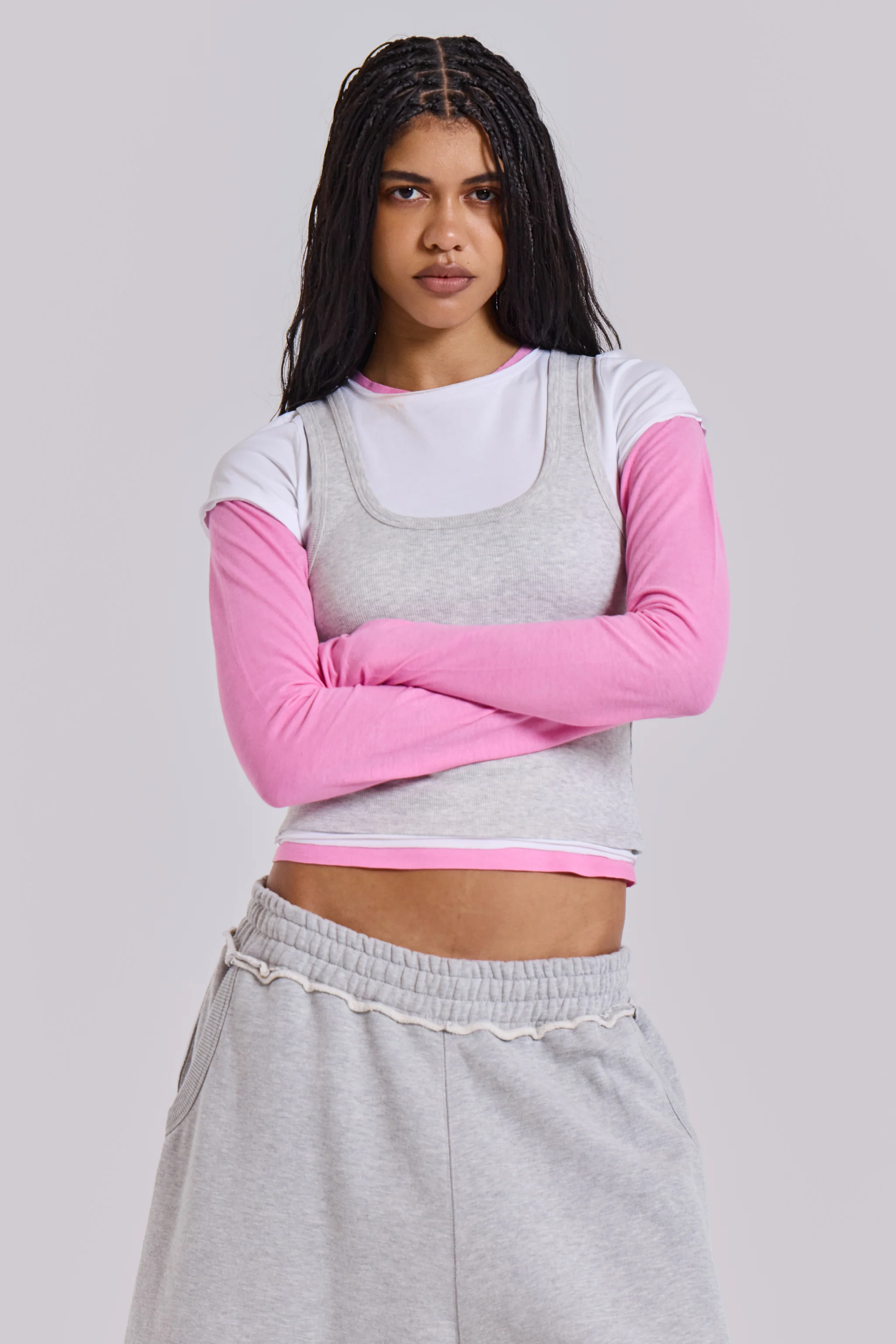 Lexie Triple Layer Long Sleeve Top in Grey Marl - Image 5