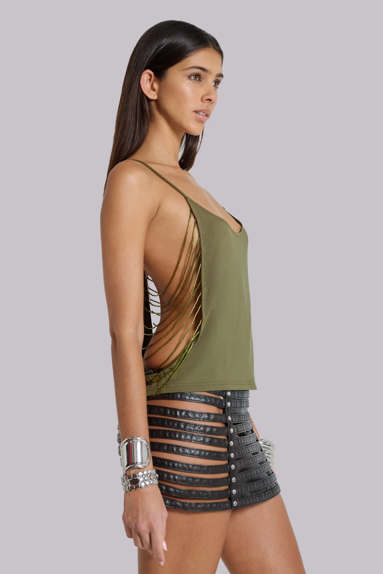 Aleya Beaded Top in Khaki - Image 7