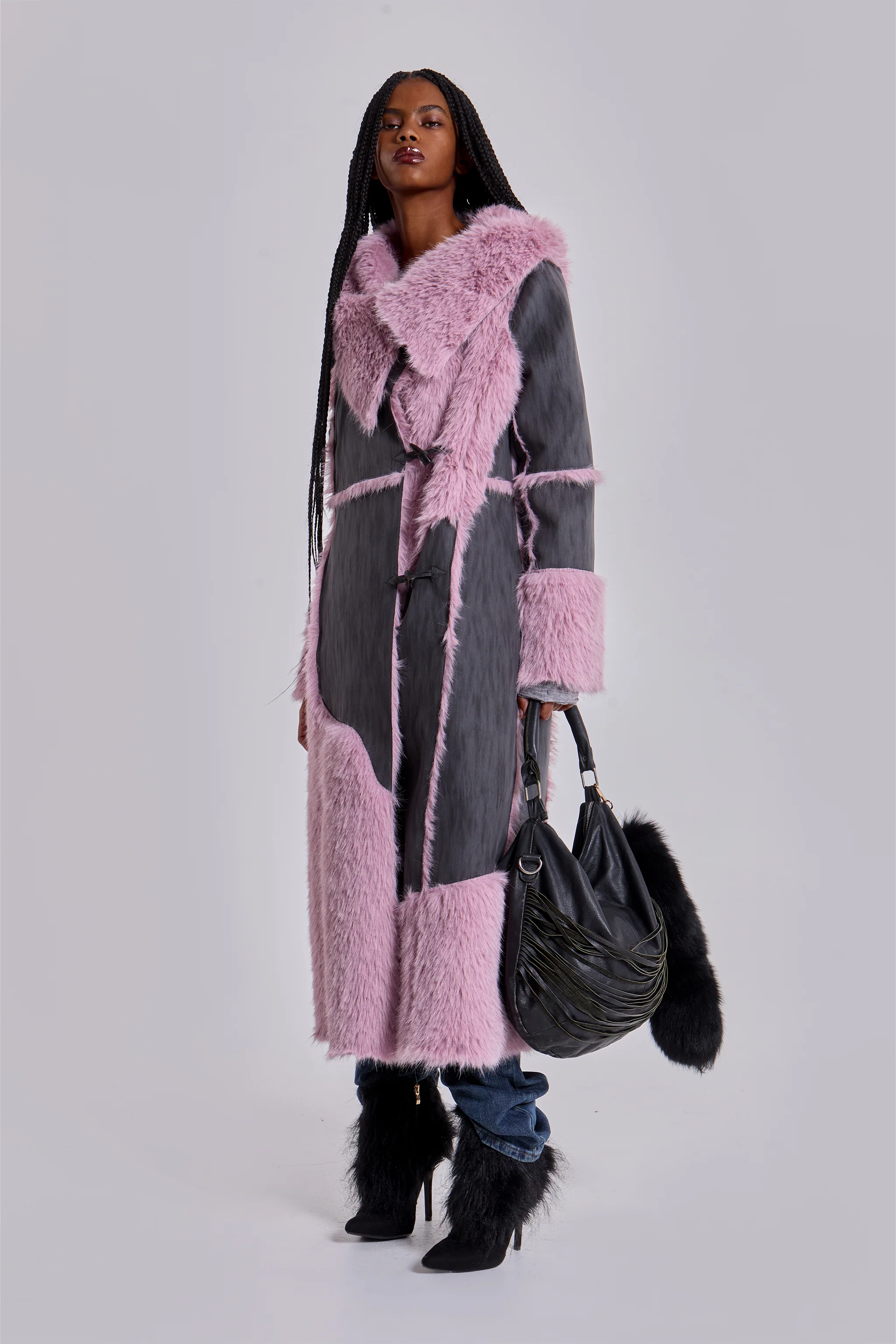 Alise Patchwork Faux Suede and Fur Maxi Coat - Image 7