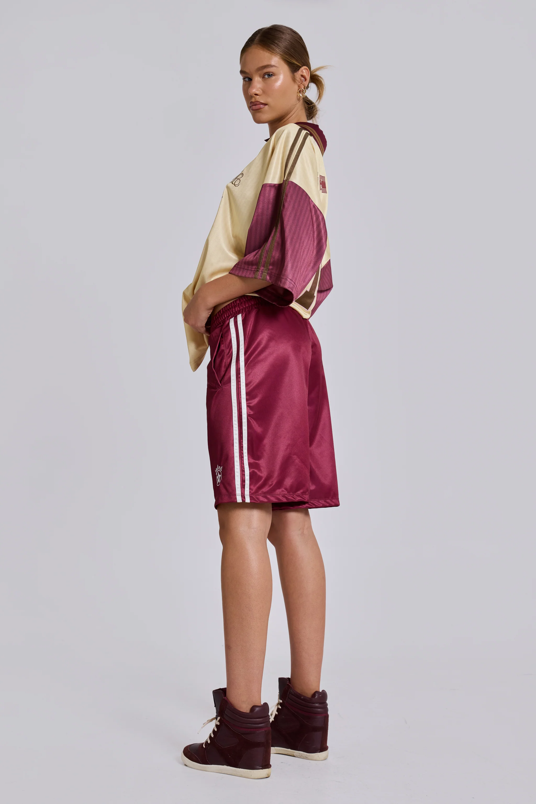 Burgundy Alyx Longline Football Shorts - Image 2