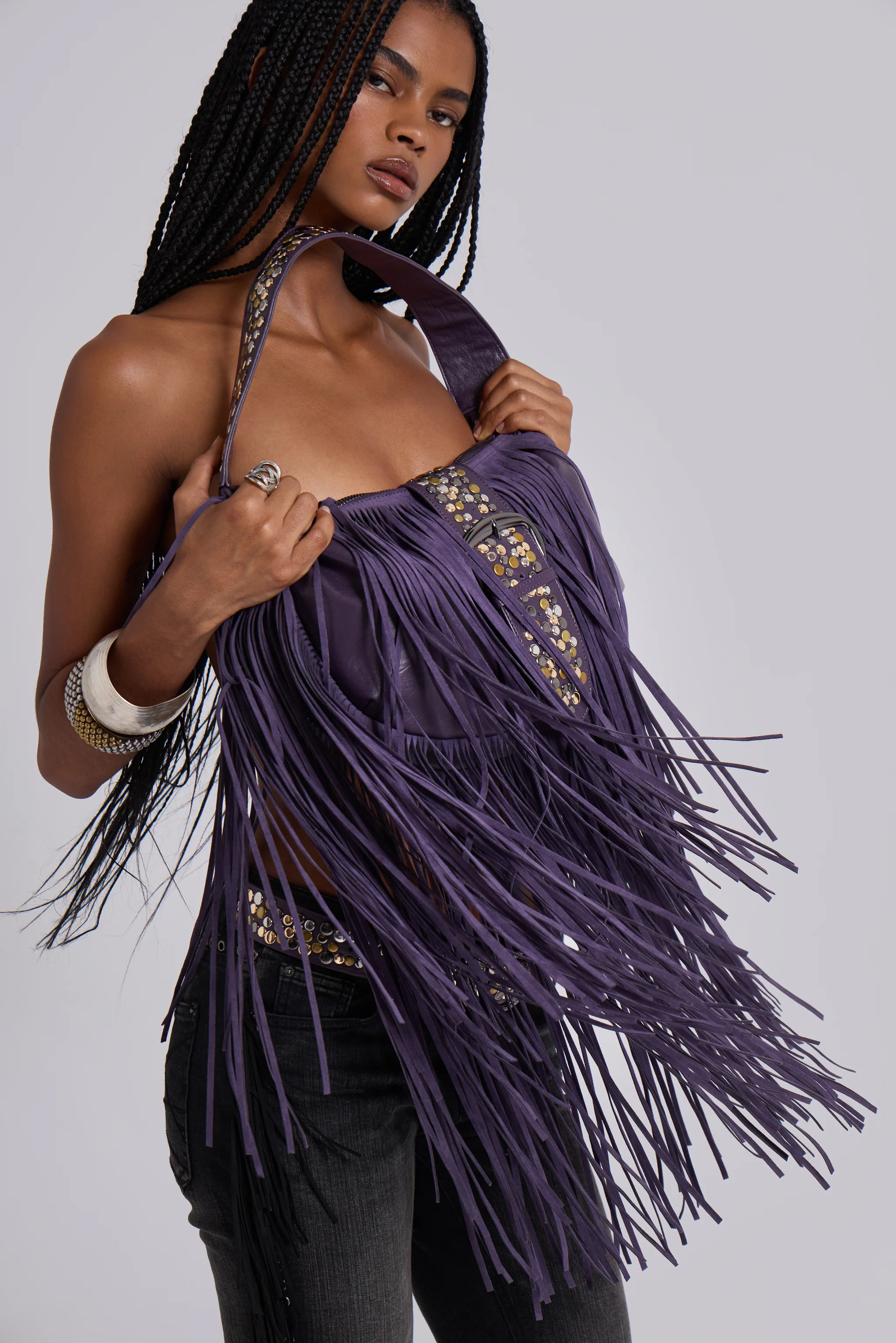 Amethyst Fringe Studded Shoulder Bag - Image 12