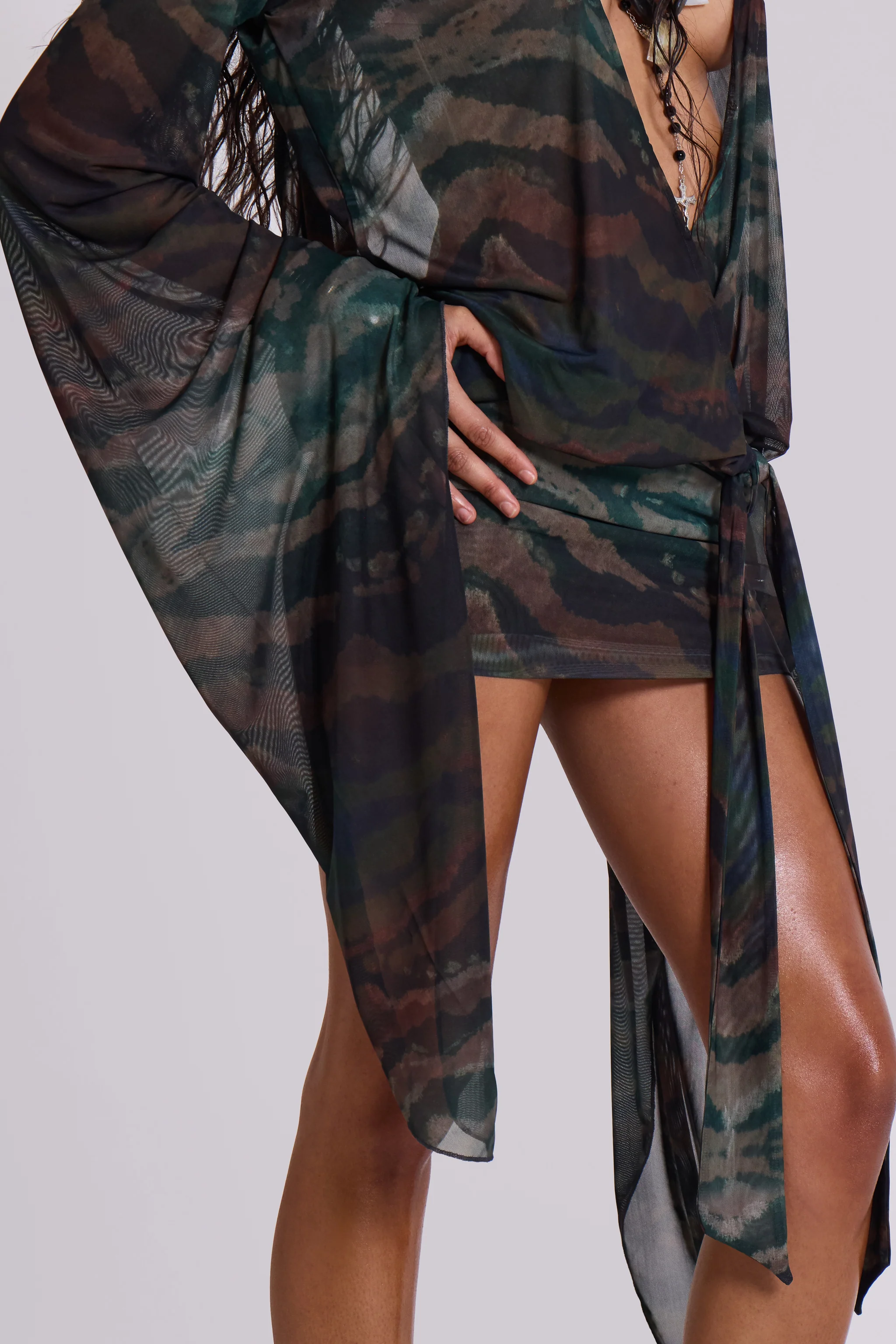 Aria Mesh Plunge Mini Dress in Labyrinth - Image 6