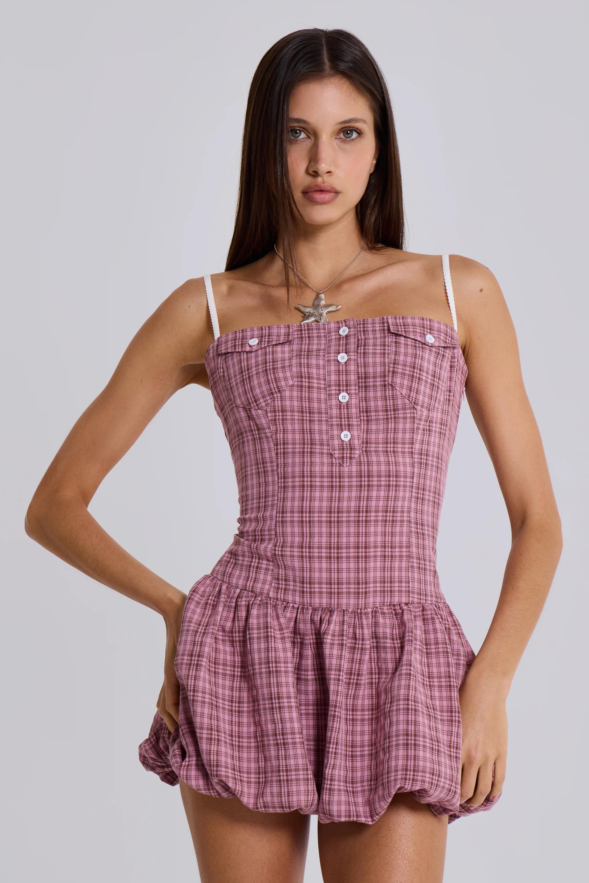 Ava Checked Puffball Dress - Image 5