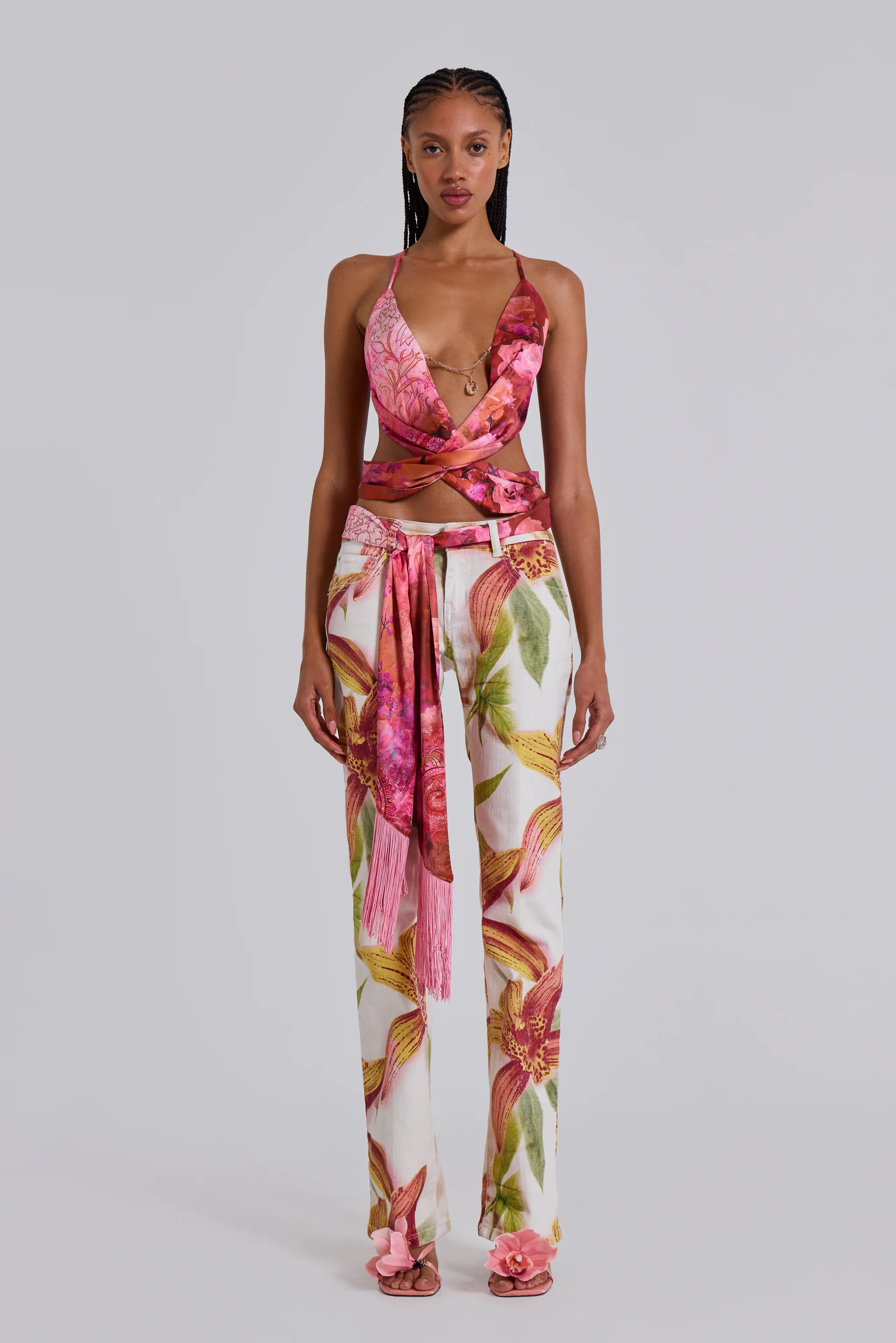 Ayla Satin Backless Plunge Wrap Top In Rosa - Image 4