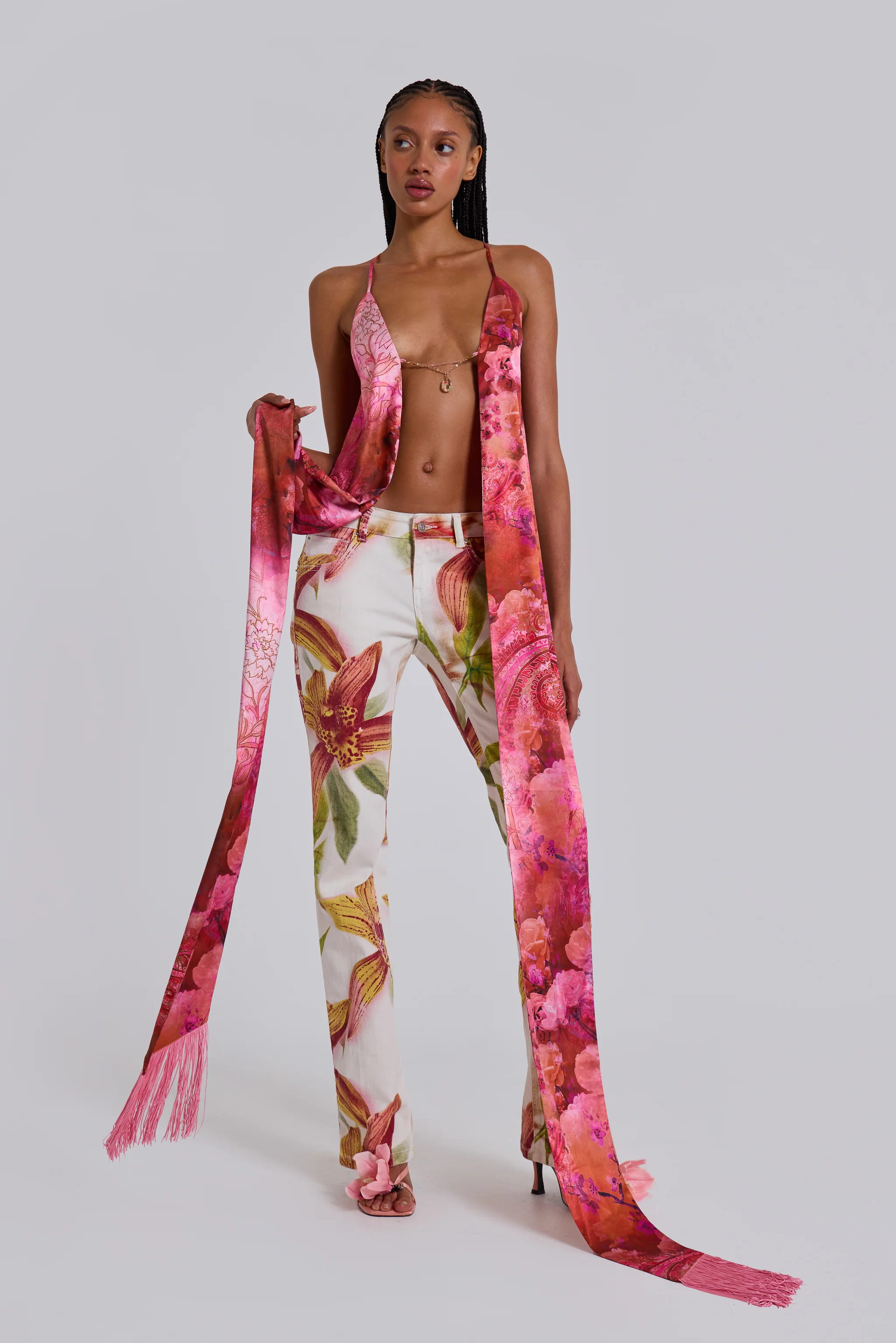 Ayla Satin Backless Plunge Wrap Top In Rosa - Image 7