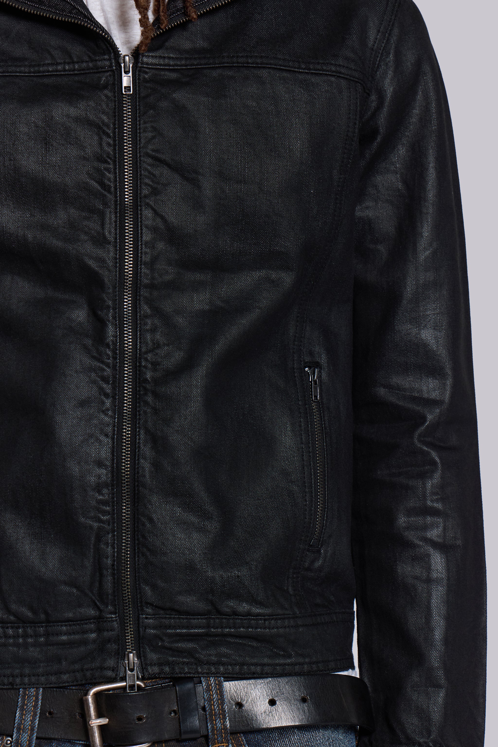 Black Bedrock Waxed Hooded Denim Jacket - Image 6