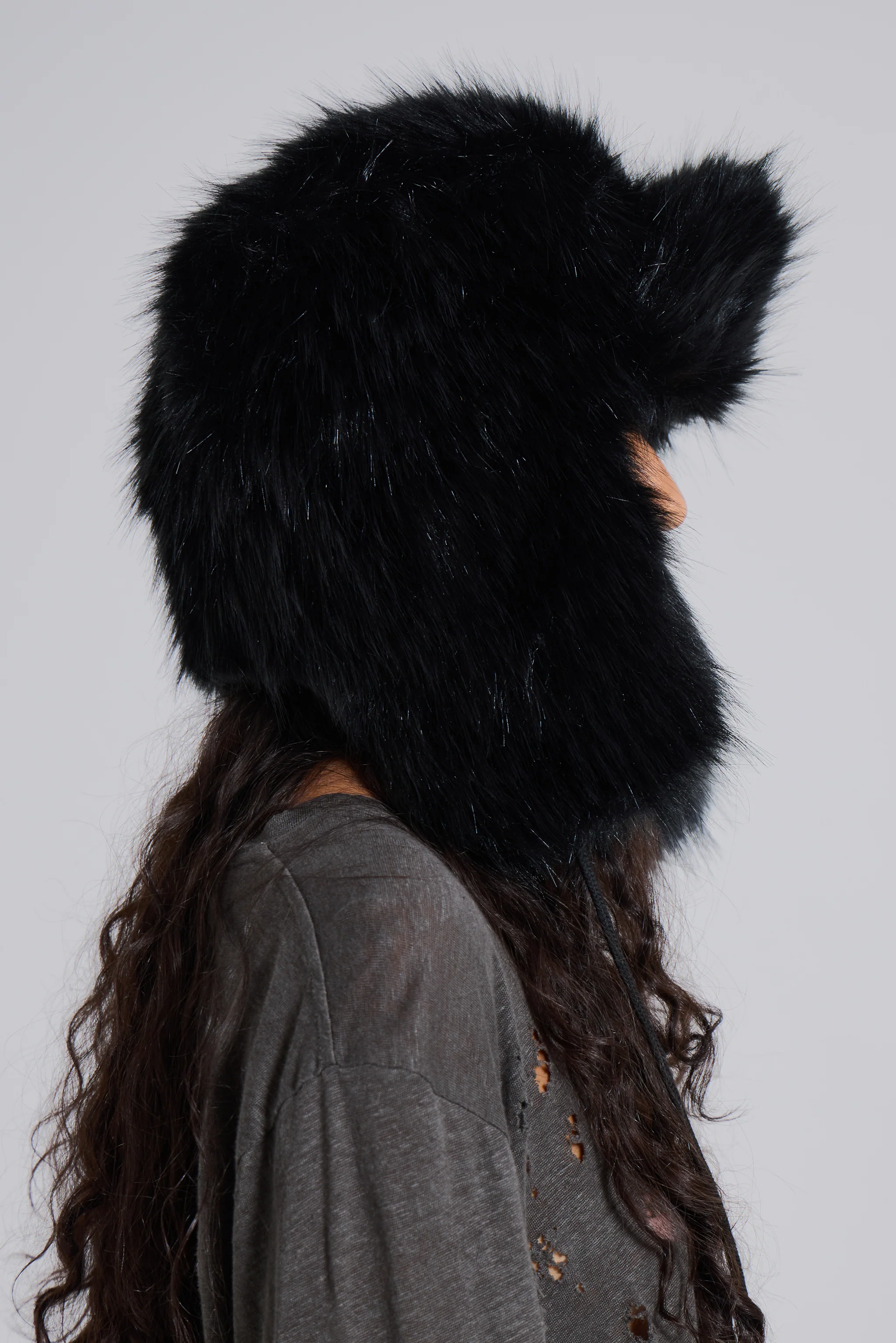 Black Faux Fur Trapper Hat - Image 3