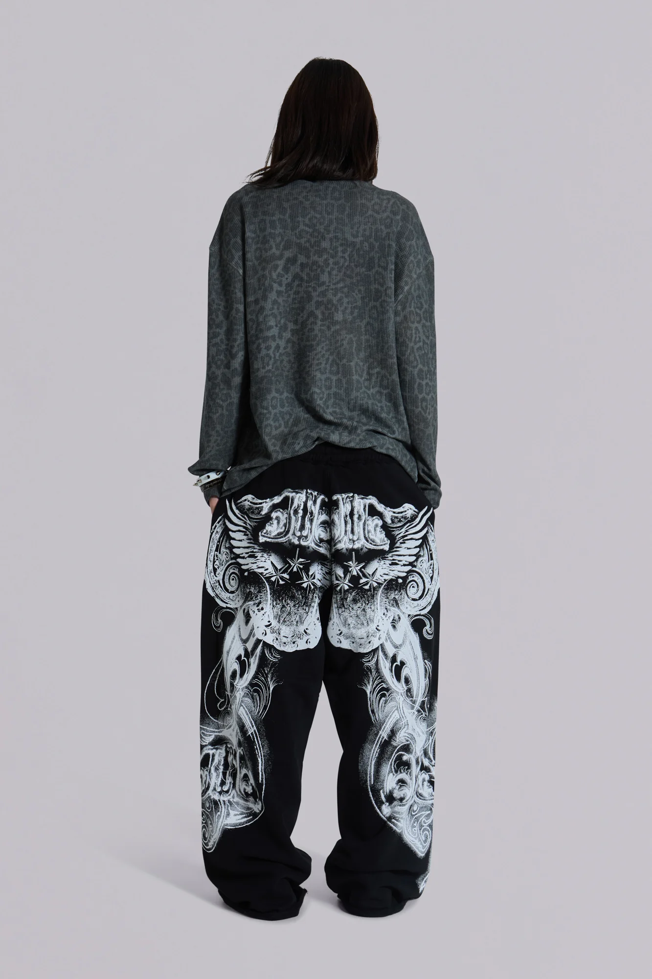 Black Gothic Print Baggy Monster Joggers - Image 5