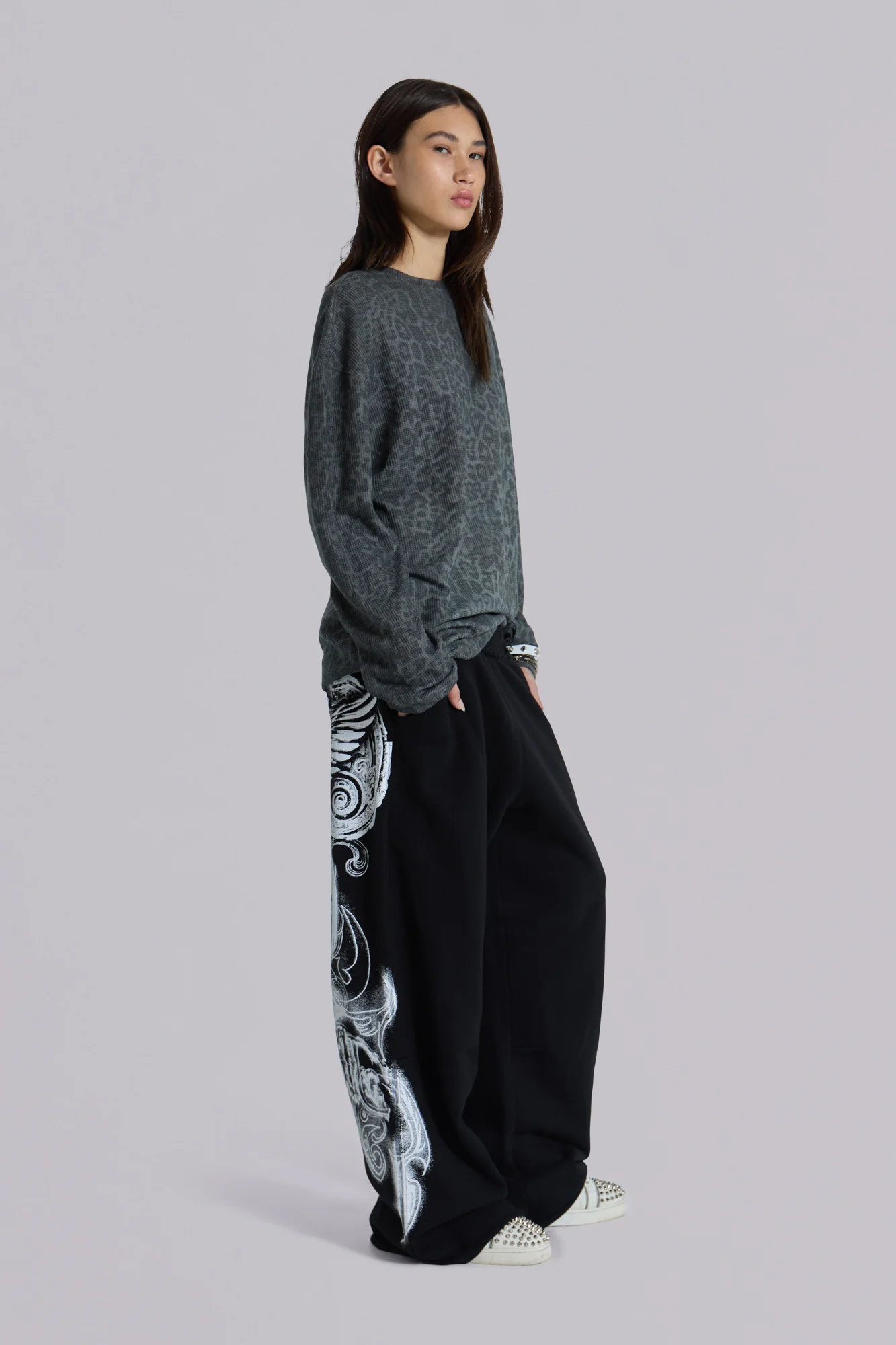 Black Gothic Print Baggy Monster Joggers - Image 7