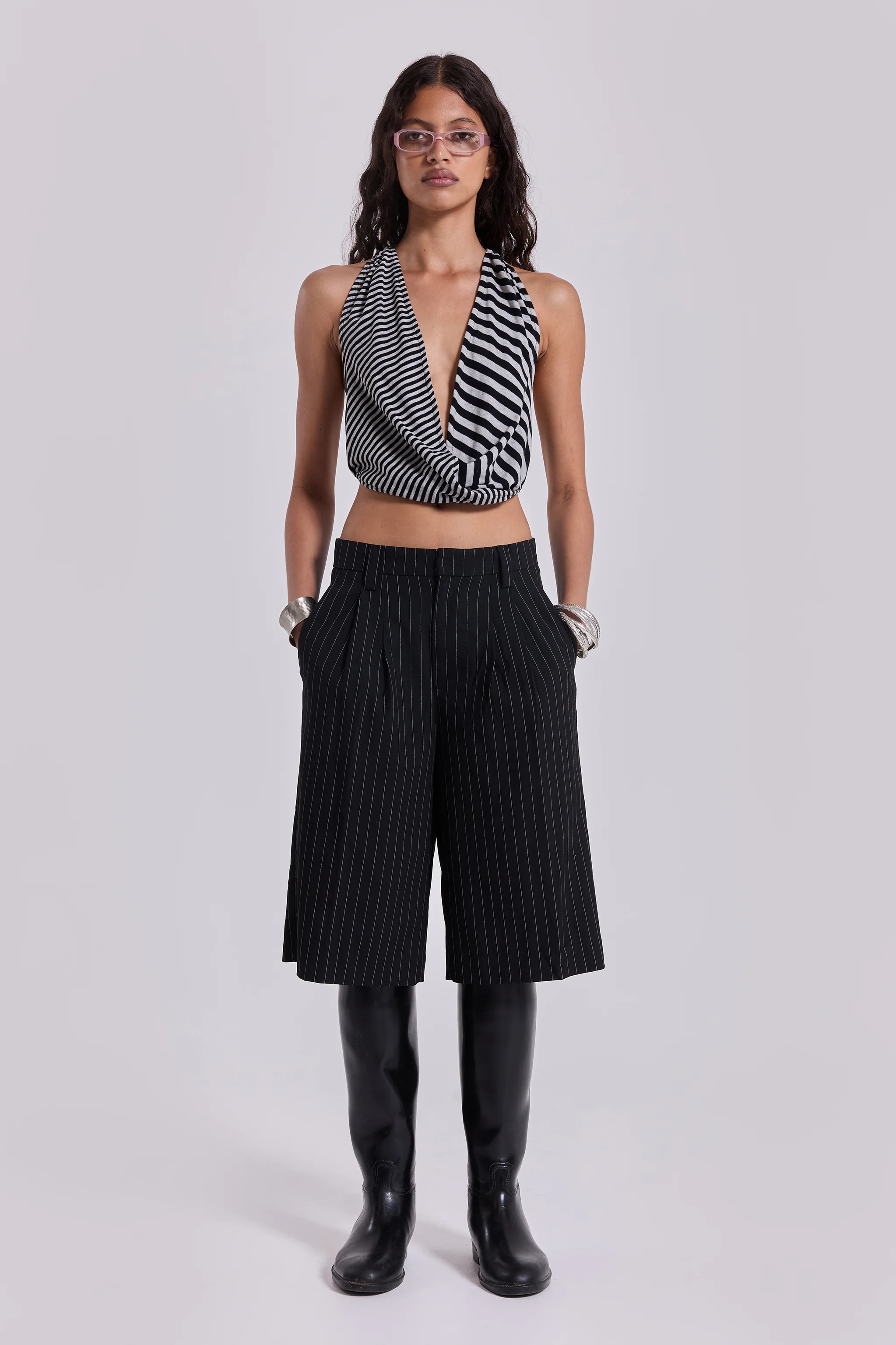 Black Pinstripe Goliath Shorts - Image 11