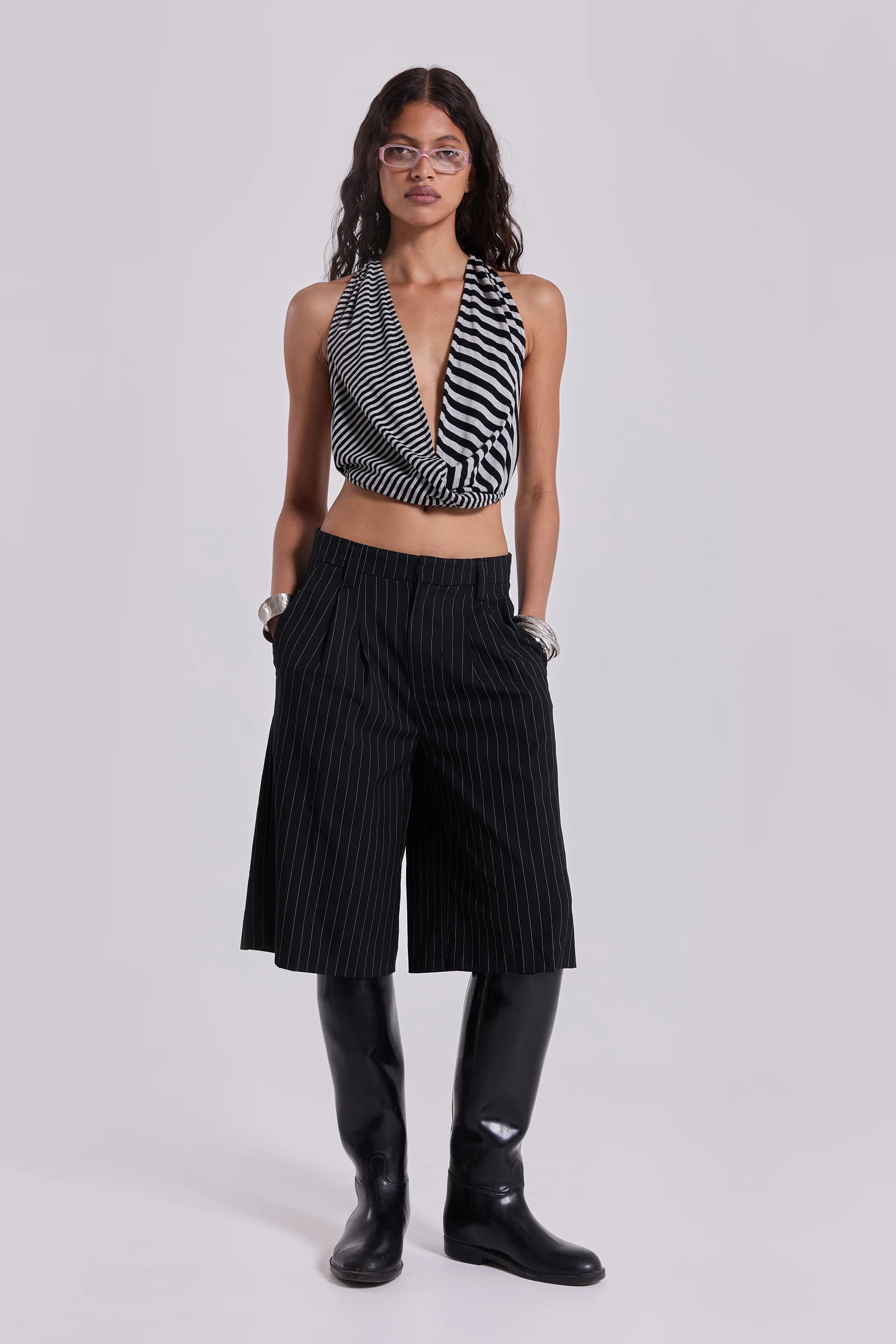Black Pinstripe Goliath Shorts - Image 12