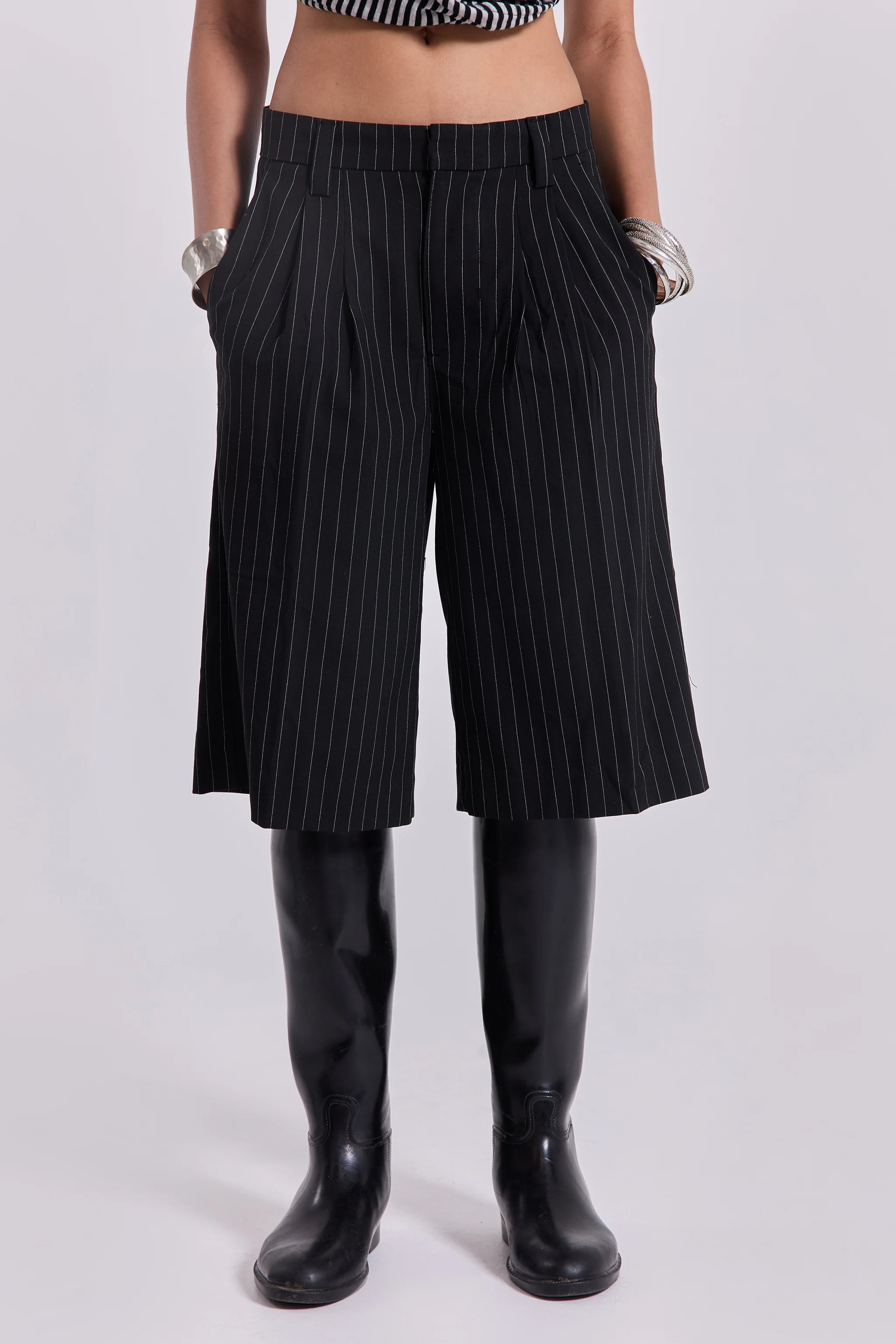 Black Pinstripe Goliath Shorts - Image 4