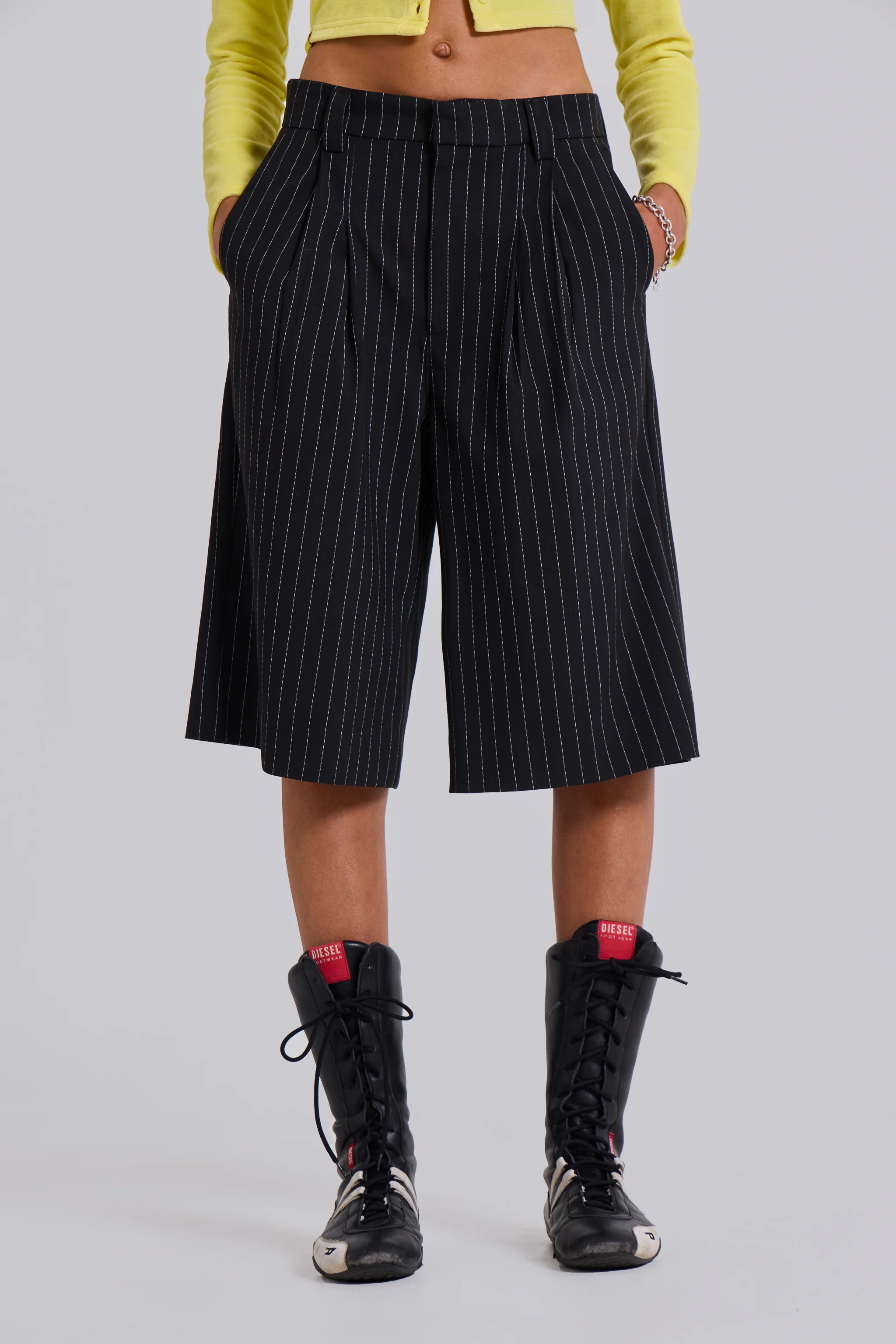 Black Pinstripe Goliath Shorts - Image 9