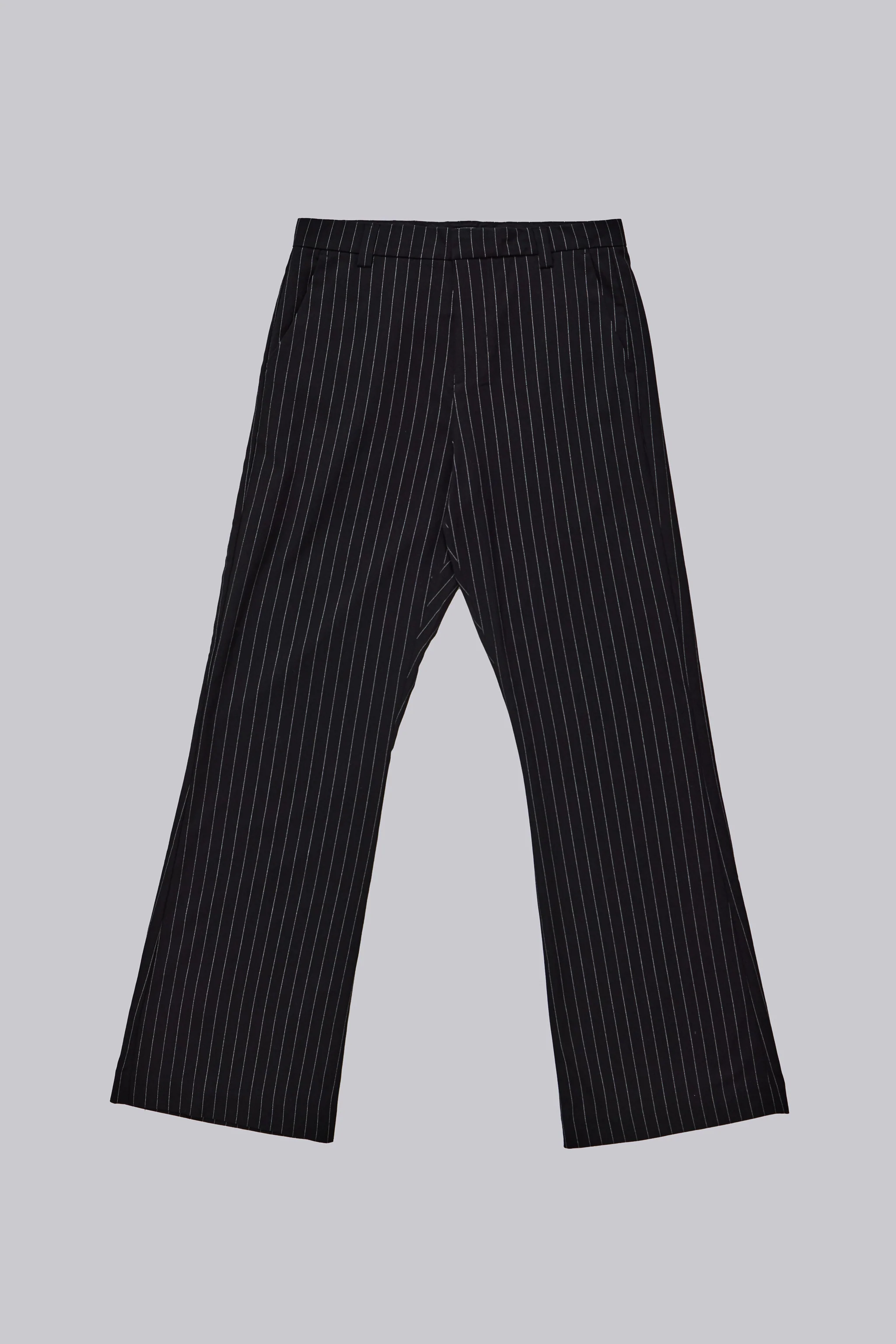 Black Pinstripe Stacked Bootcut Suit Pants - Image 2