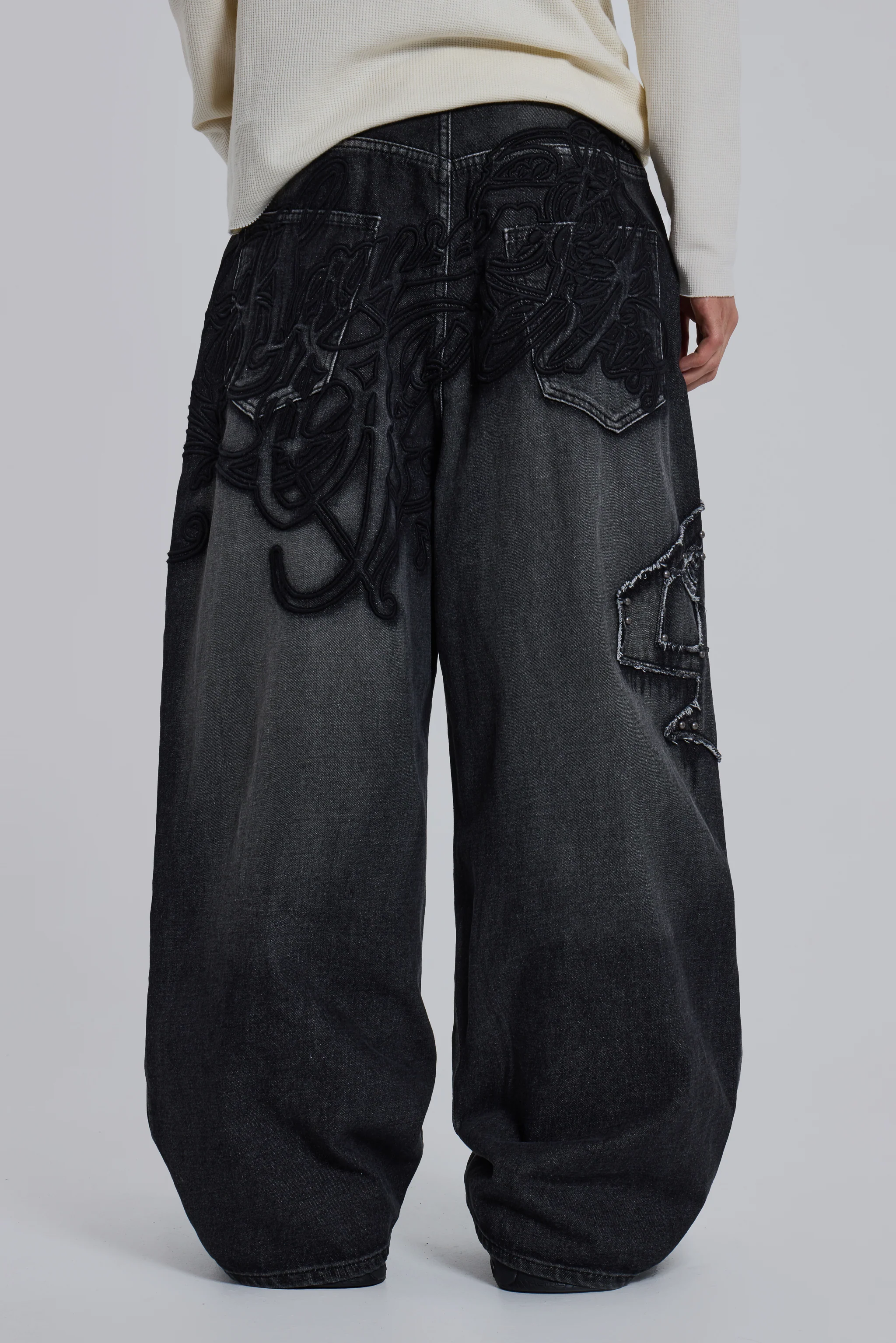 Black Raised Embroidery XL Colossus Jeans - Image 3