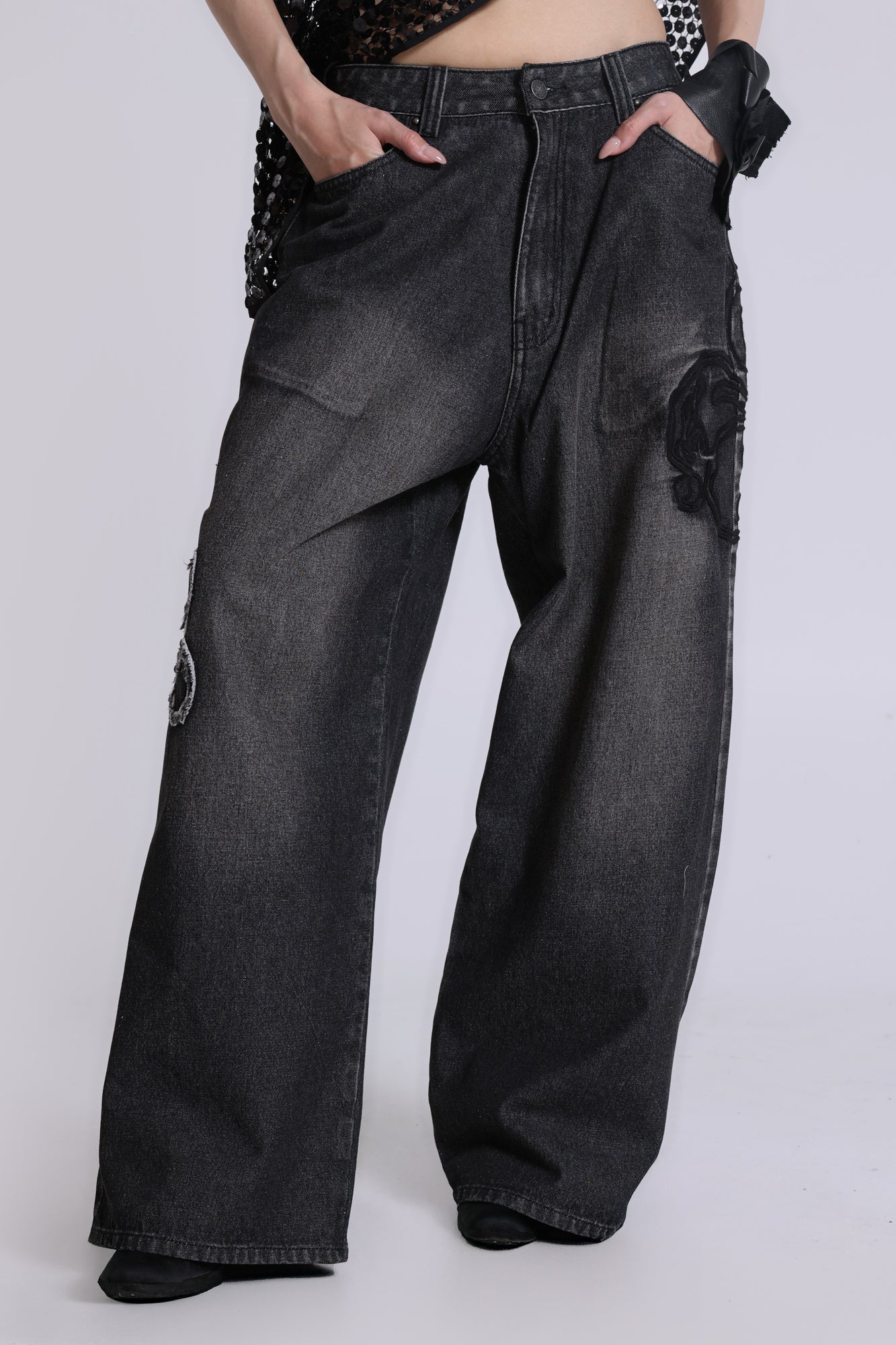 Black Raised Embroidery XL Colossus Jeans - Image 4