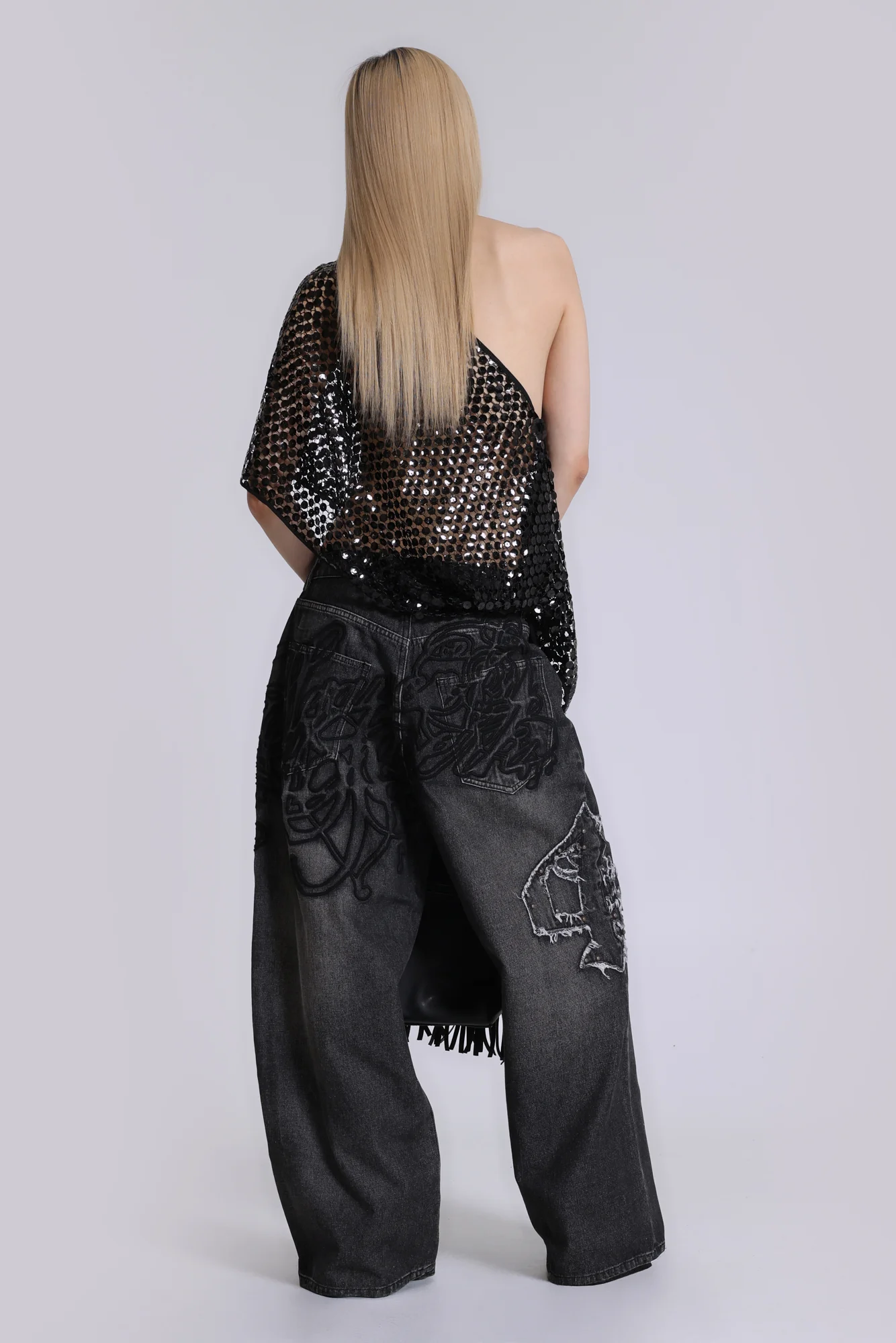 Black Raised Embroidery XL Colossus Jeans - Image 5