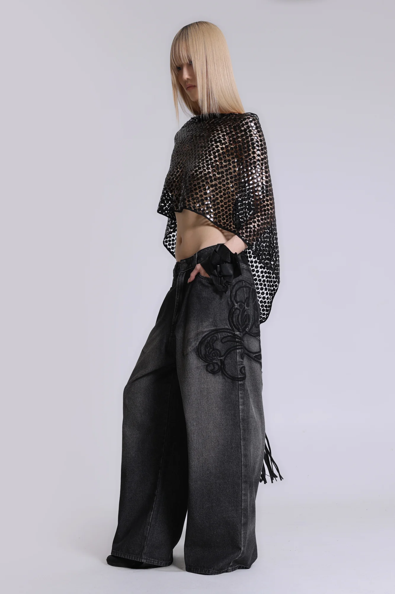 Black Raised Embroidery XL Colossus Jeans - Image 7