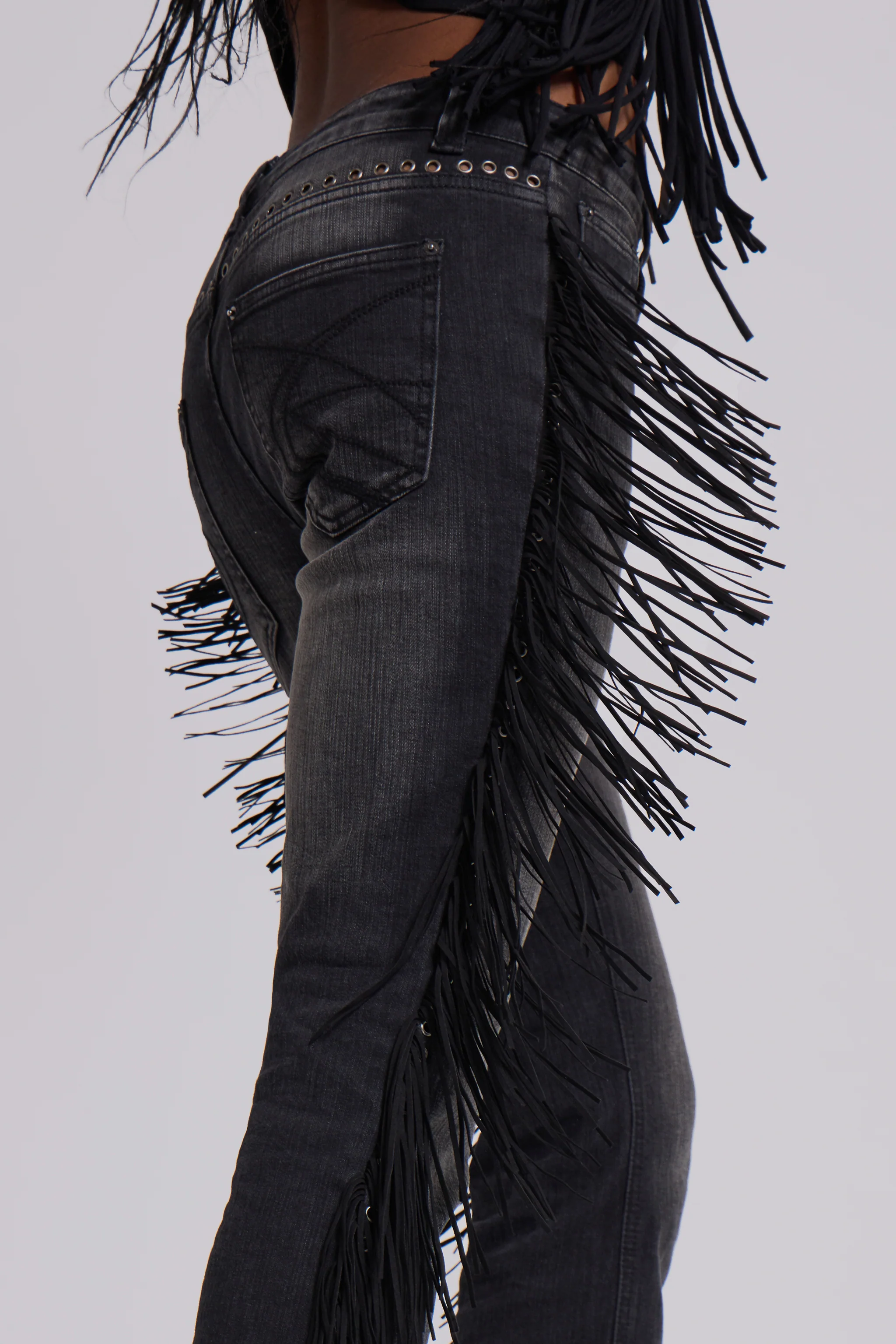 El Topo Fringe Bootcut Jeans in Black Wash - Image 3