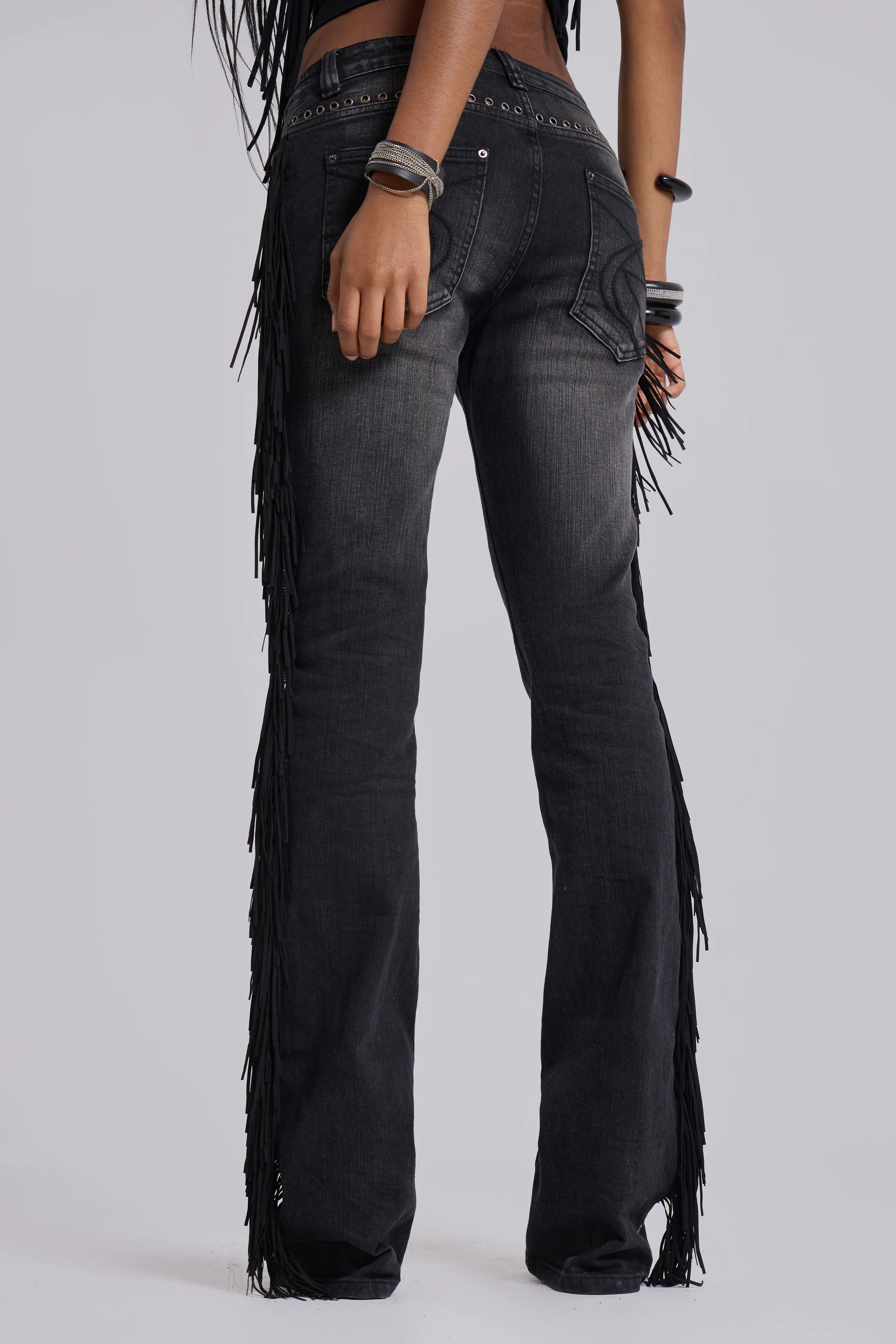 El Topo Fringe Bootcut Jeans in Black Wash - Image 8