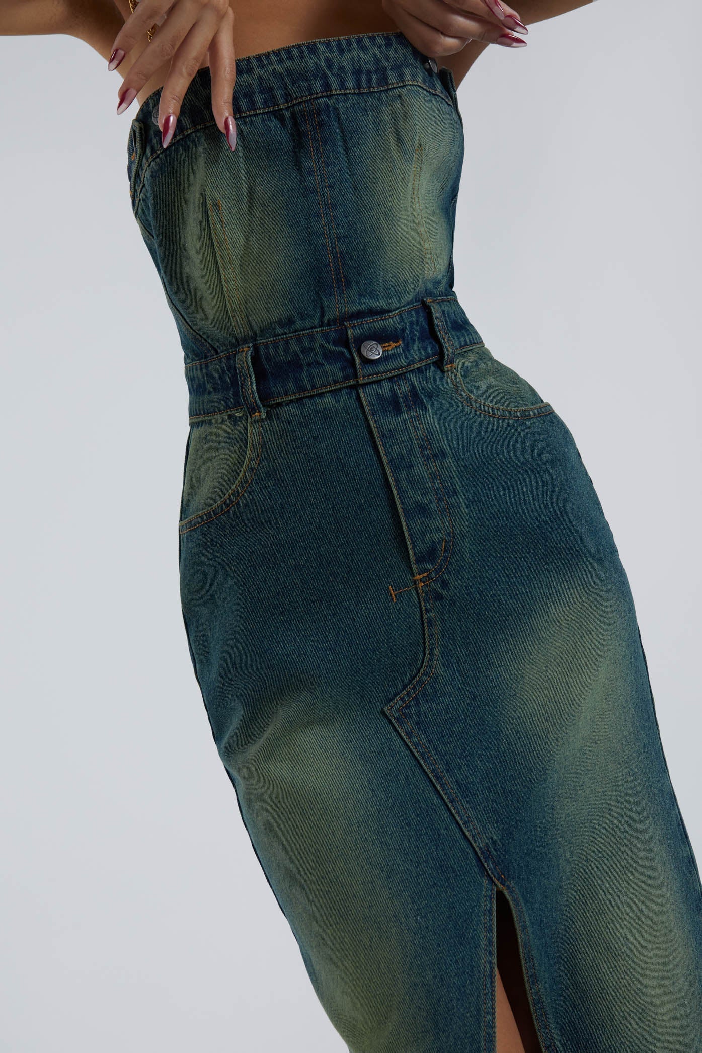Liberty 2 In 1 Detachable Denim Blue Midi Dress - Image 6