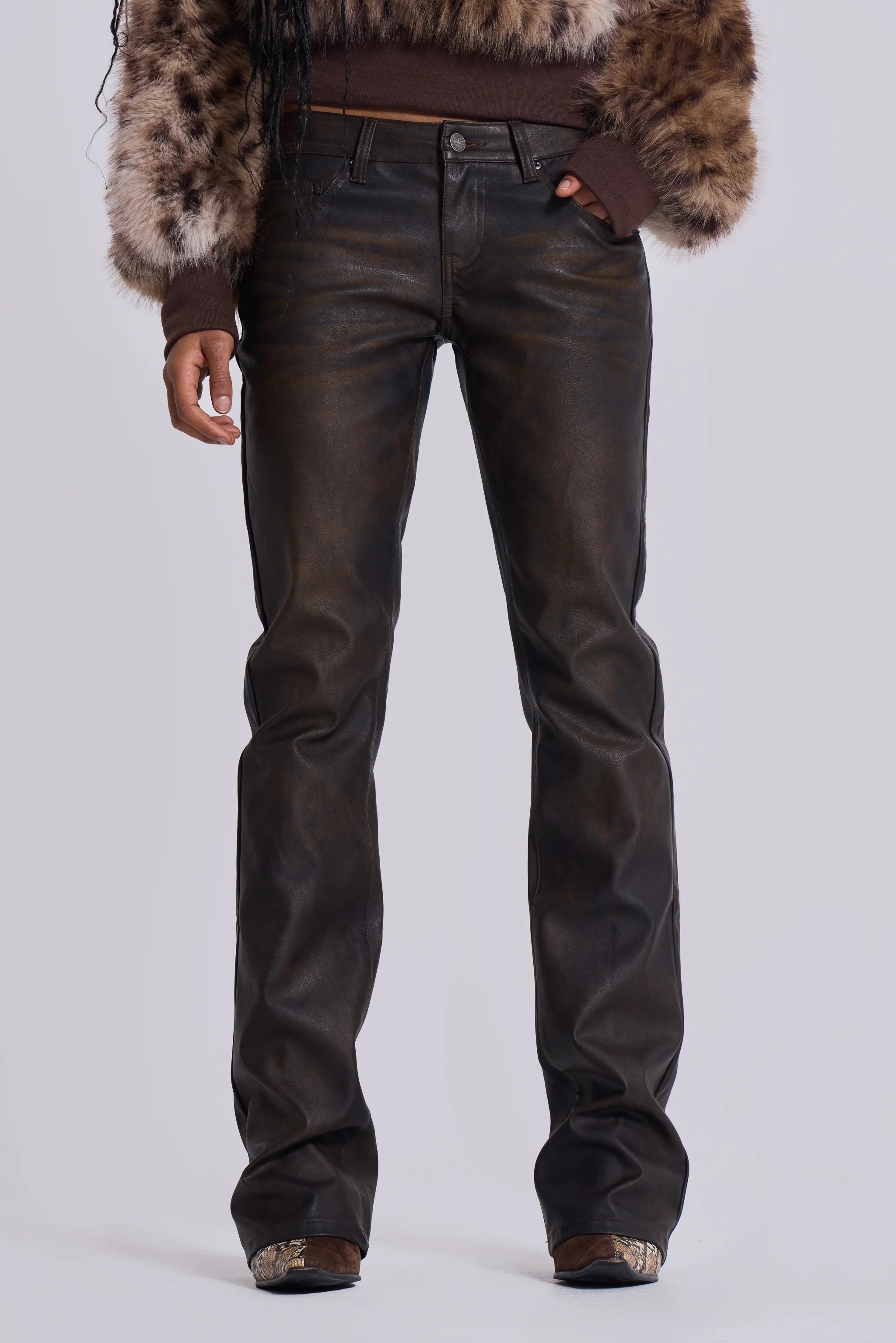 Brown Cooper PU Bootcut Jeans - Image 3