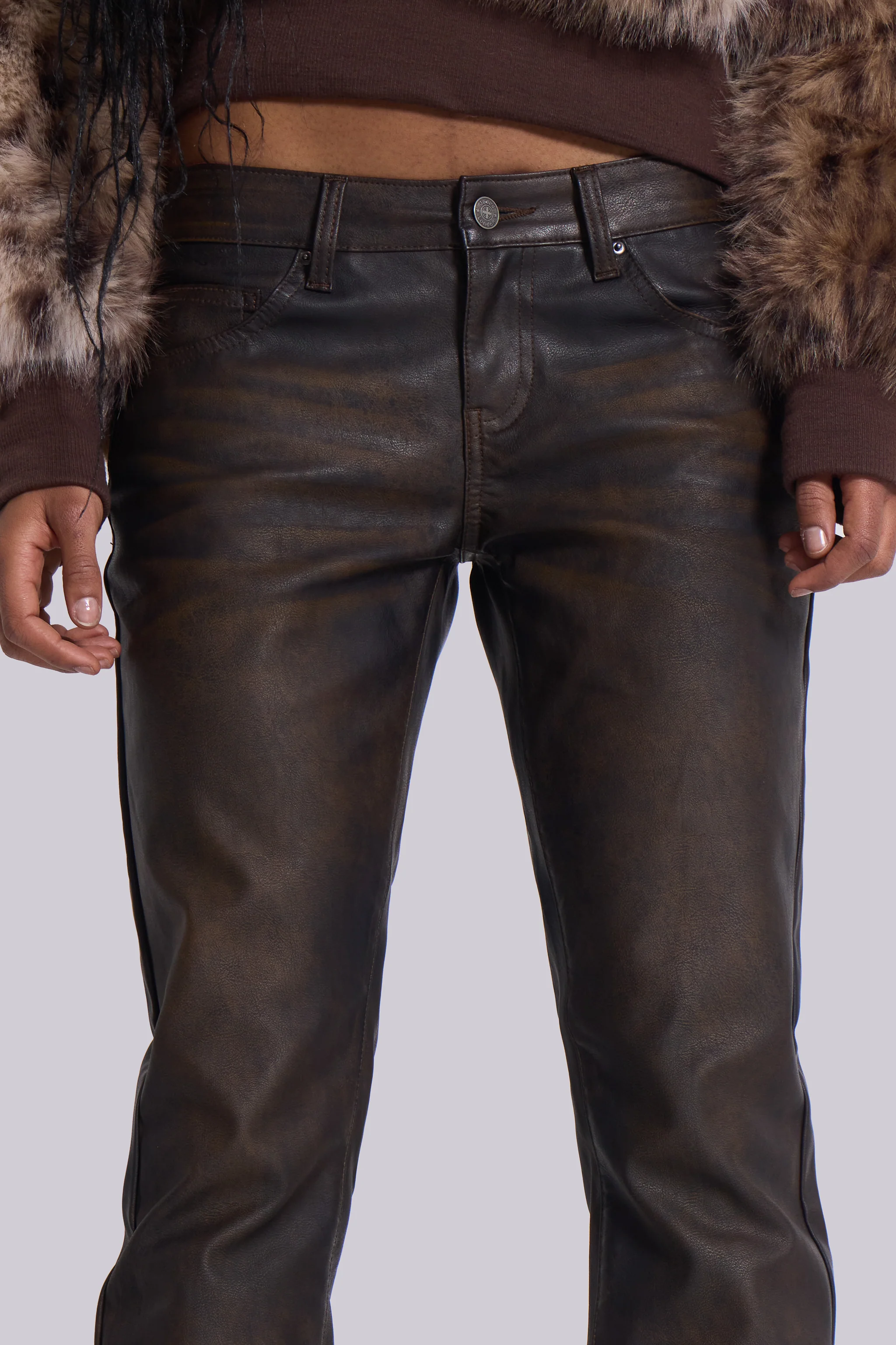 Brown Cooper PU Bootcut Jeans - Image 4