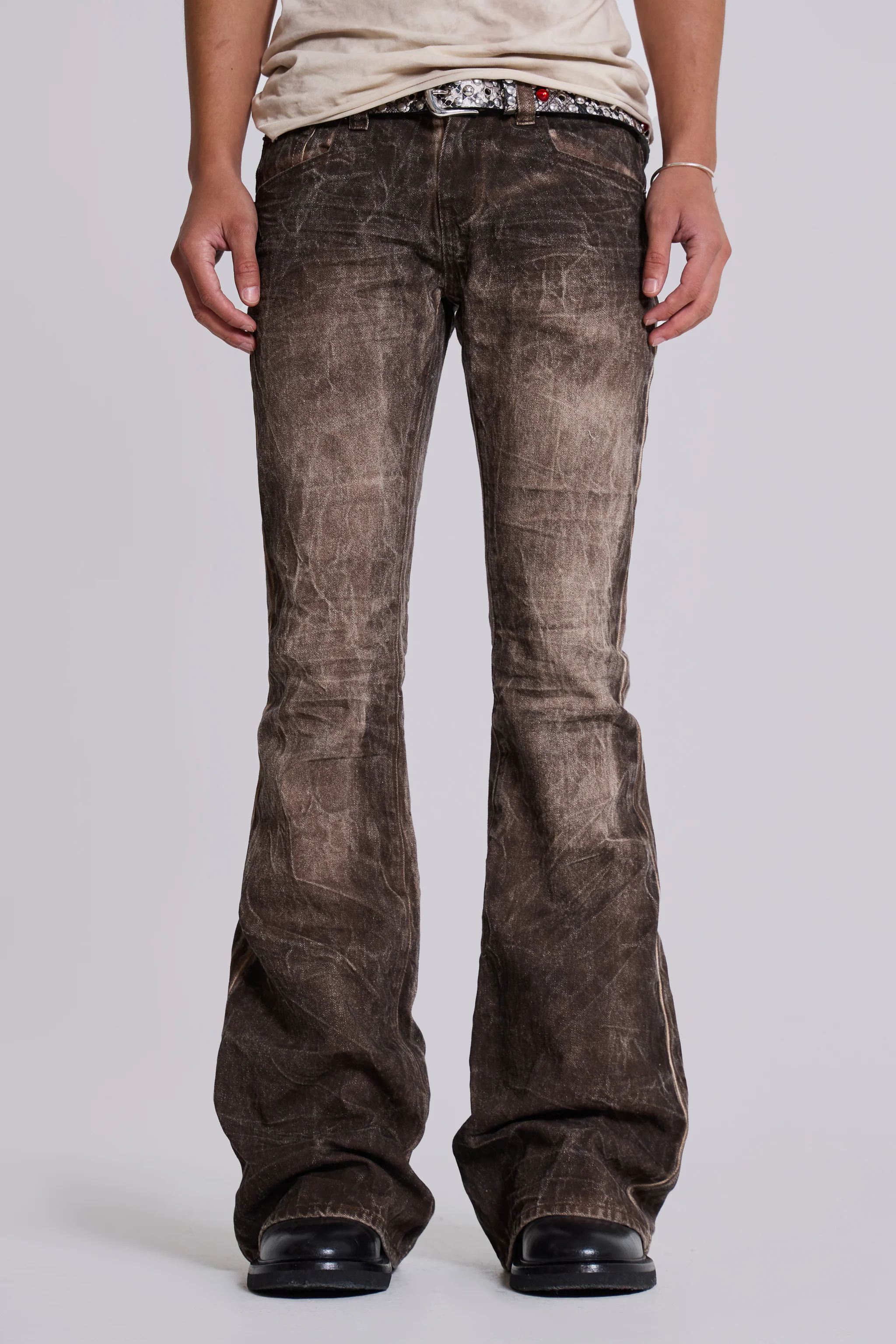 Brown Creased Drift Bootcut Jeans