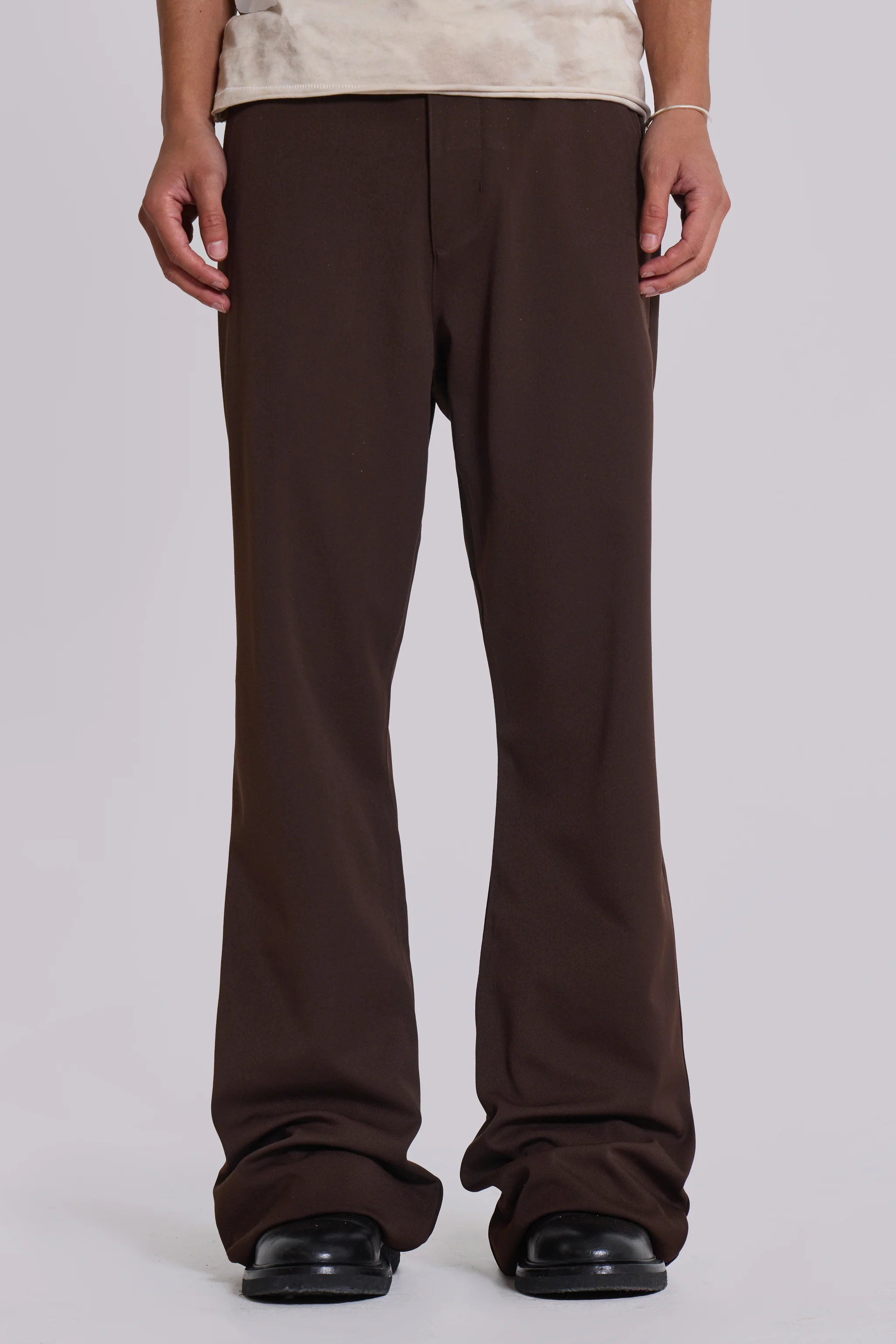 Brown Stacked Bootcut Suit Pants