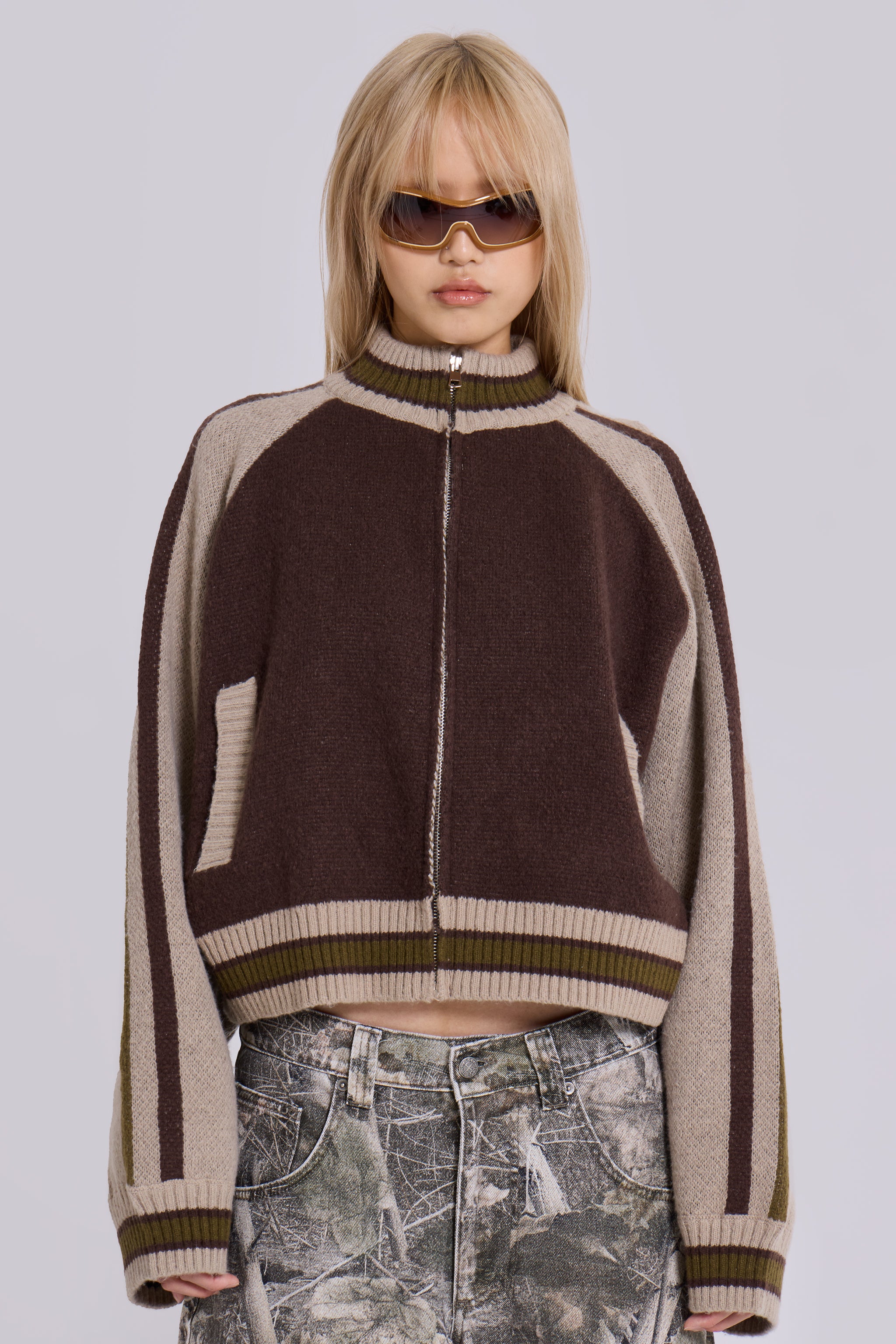 Brown Team 85 Knitted Bomber Jacket - Image 4