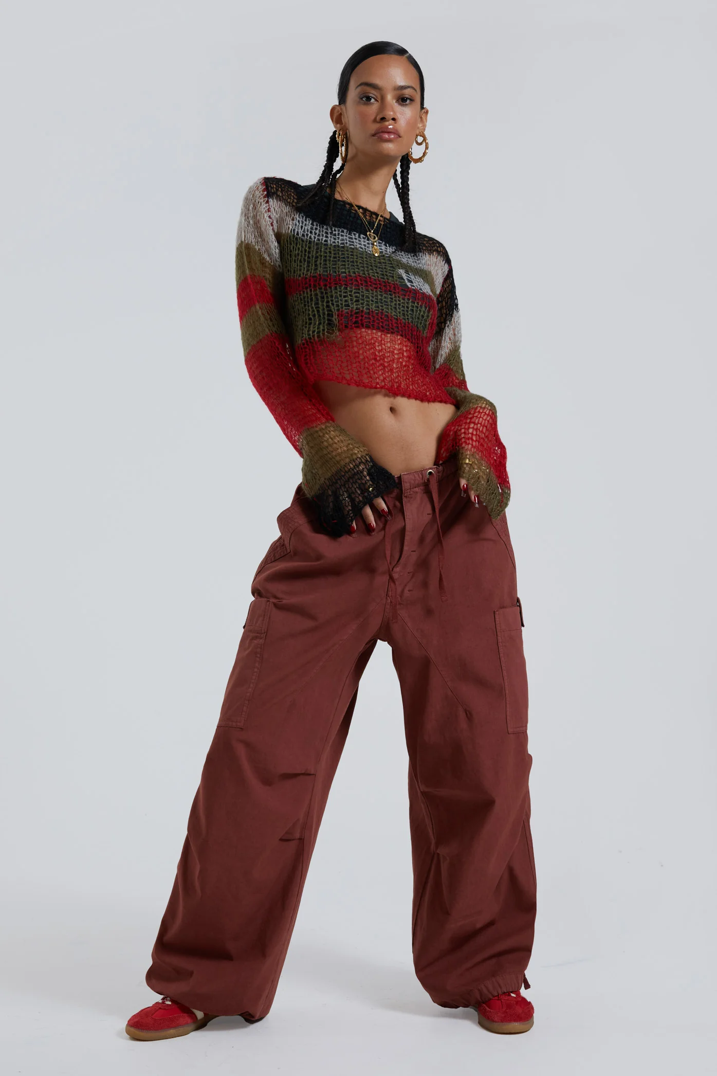 Burgundy Parachute Cargo Pants - Image 4