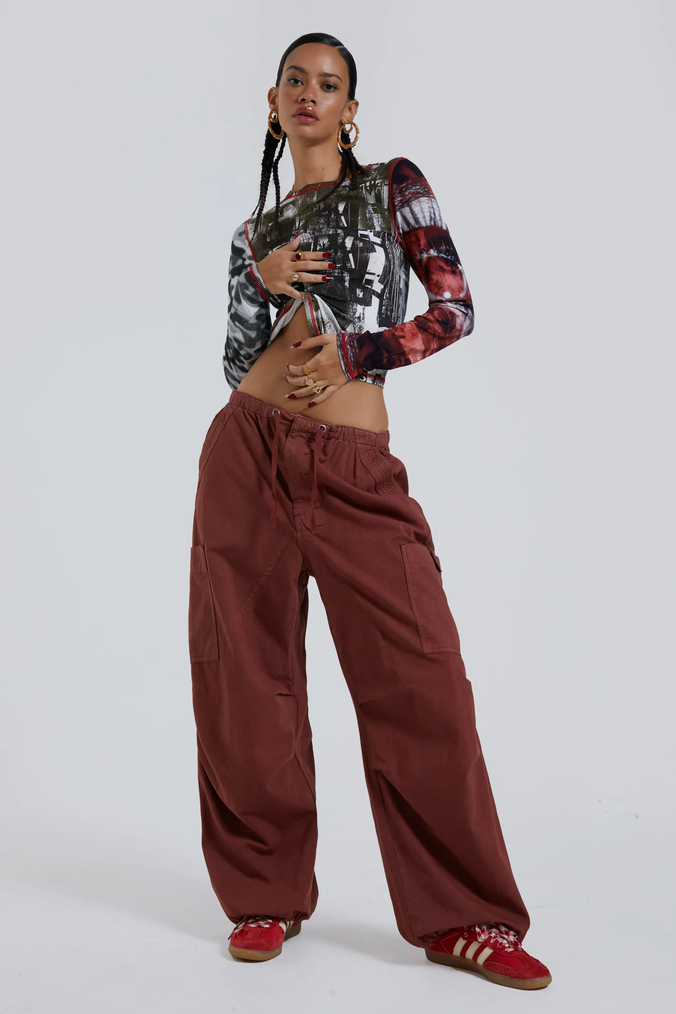 Burgundy Parachute Cargo Pants - Image 6