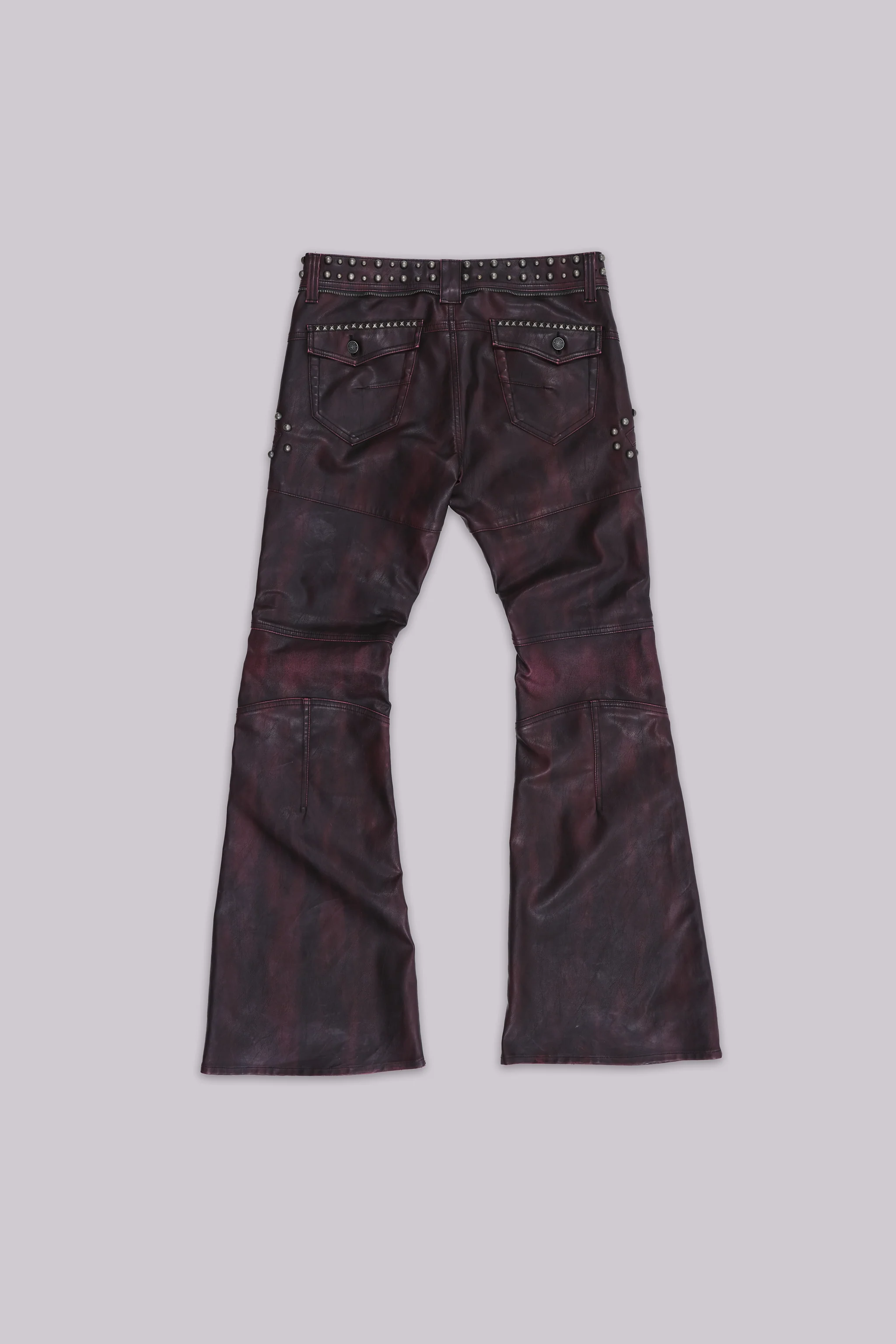 Burgundy Studded Faux Leather Drift Trousers - Image 11