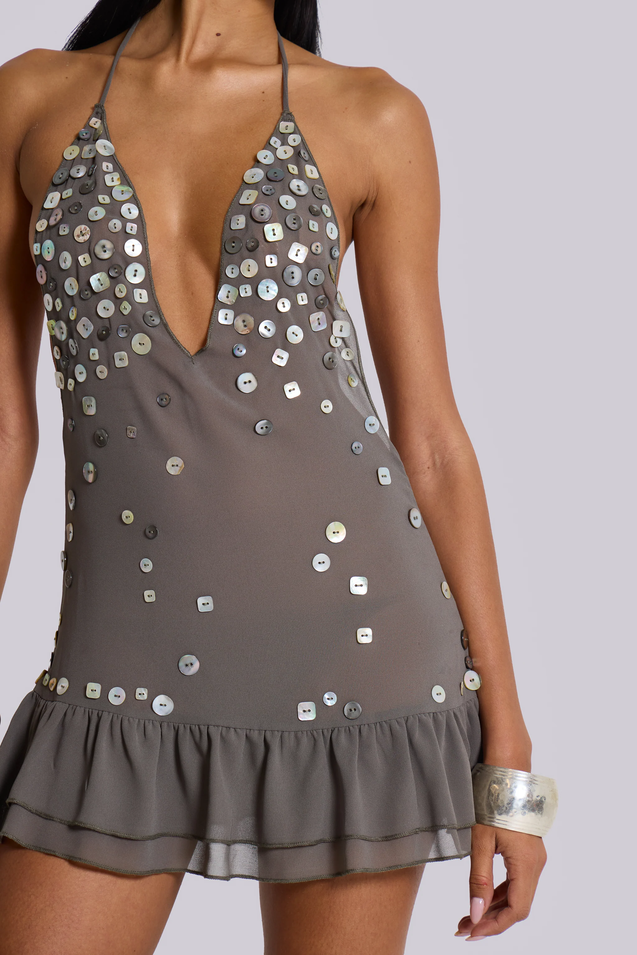 Button Me Up Mini Dress in Grey - Image 5