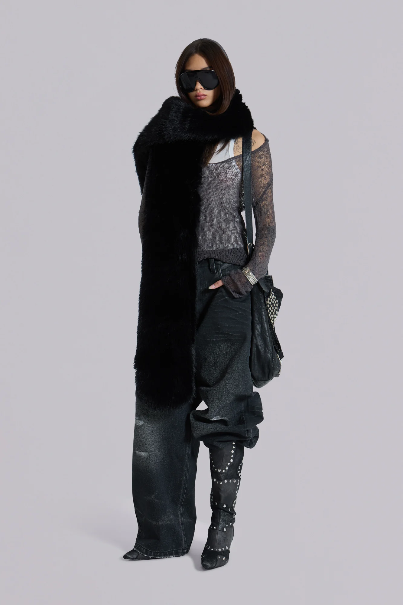 Black Cara Faux Fur Scarf