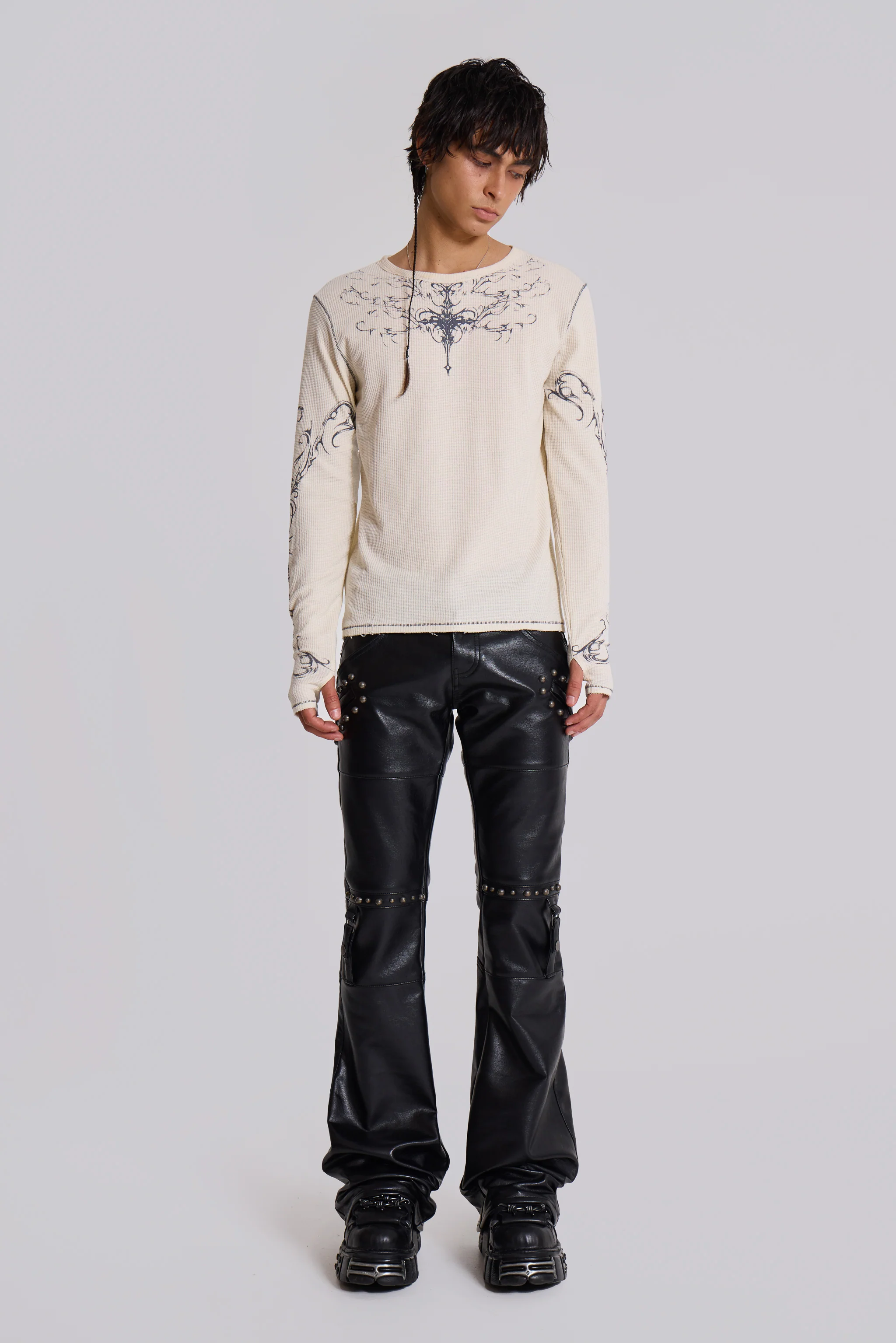 Black Carbon Studded Drift Bootcut Pants - Image 3