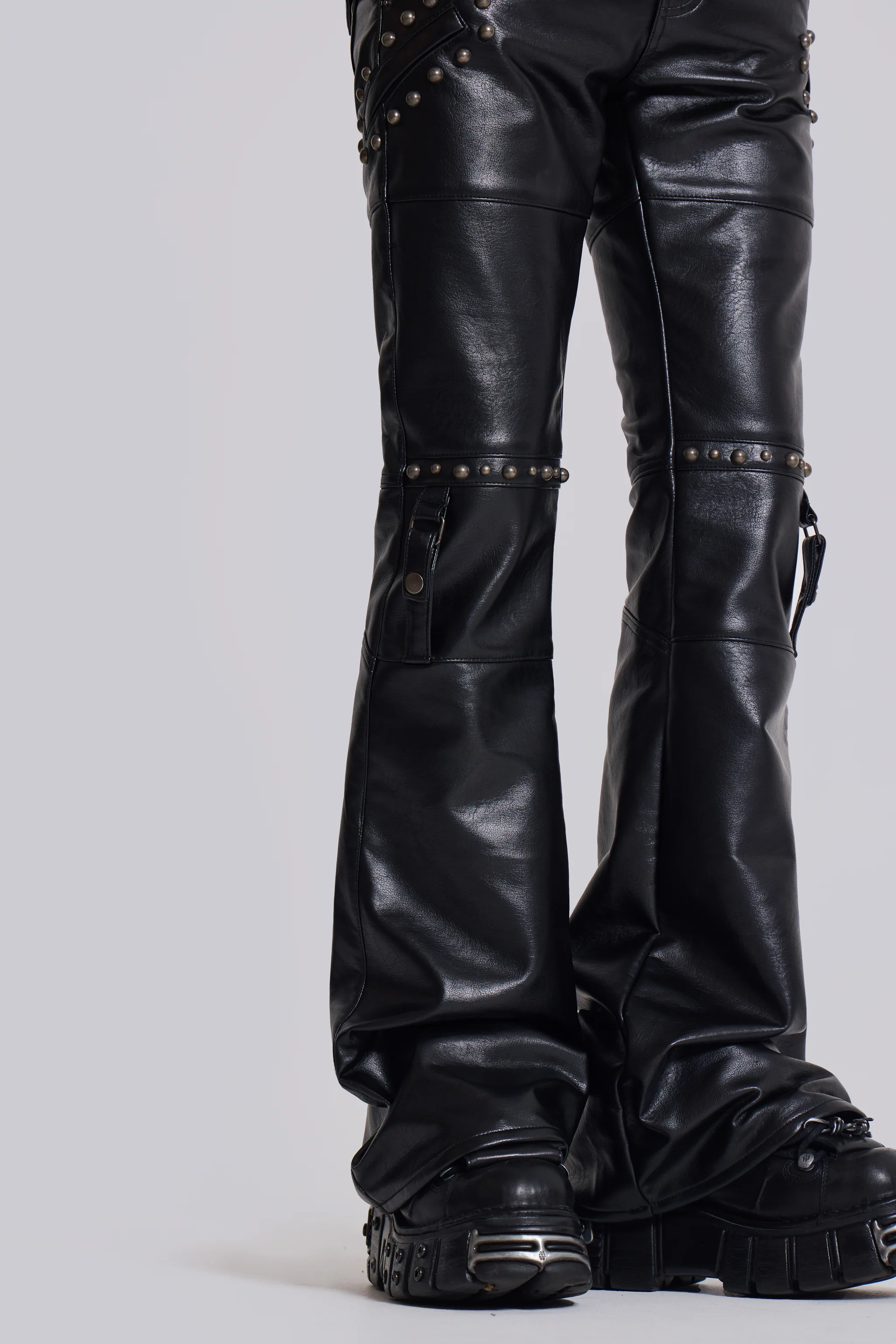 Black Carbon Studded Drift Bootcut Pants - Image 4