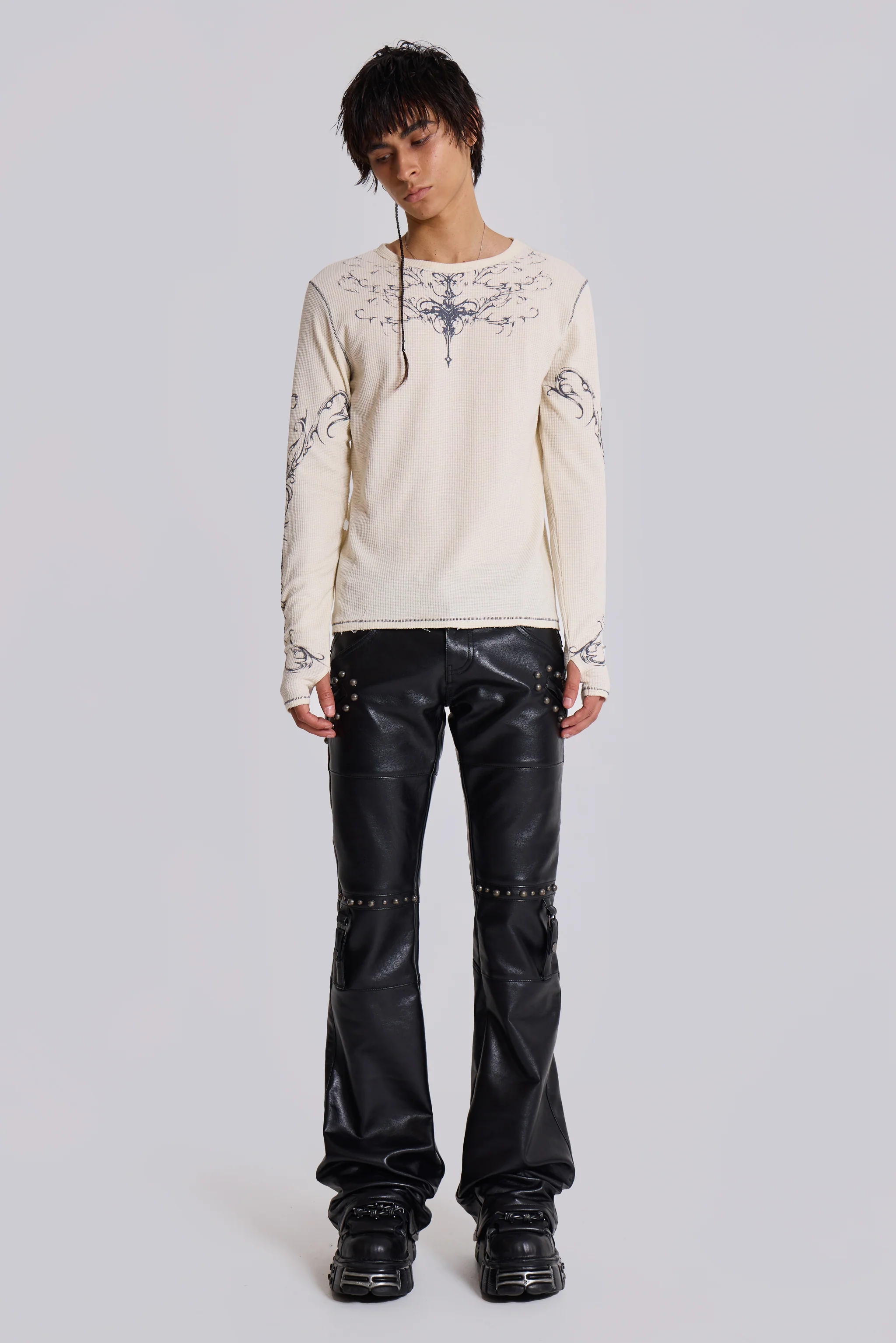 Black Carbon Studded Drift Bootcut Pants - Image 8