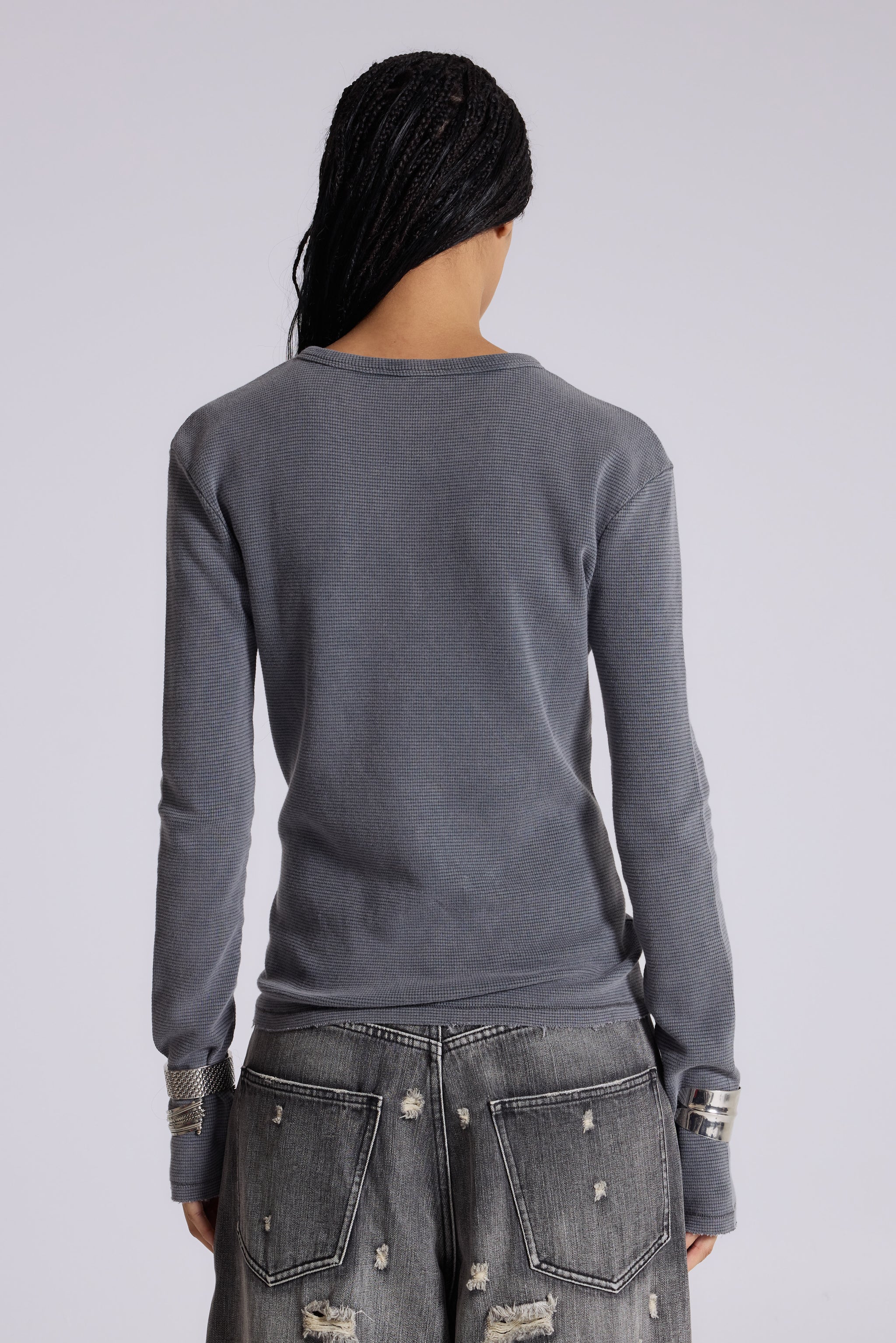 Charcoal Waffle Henley Top - Image 3
