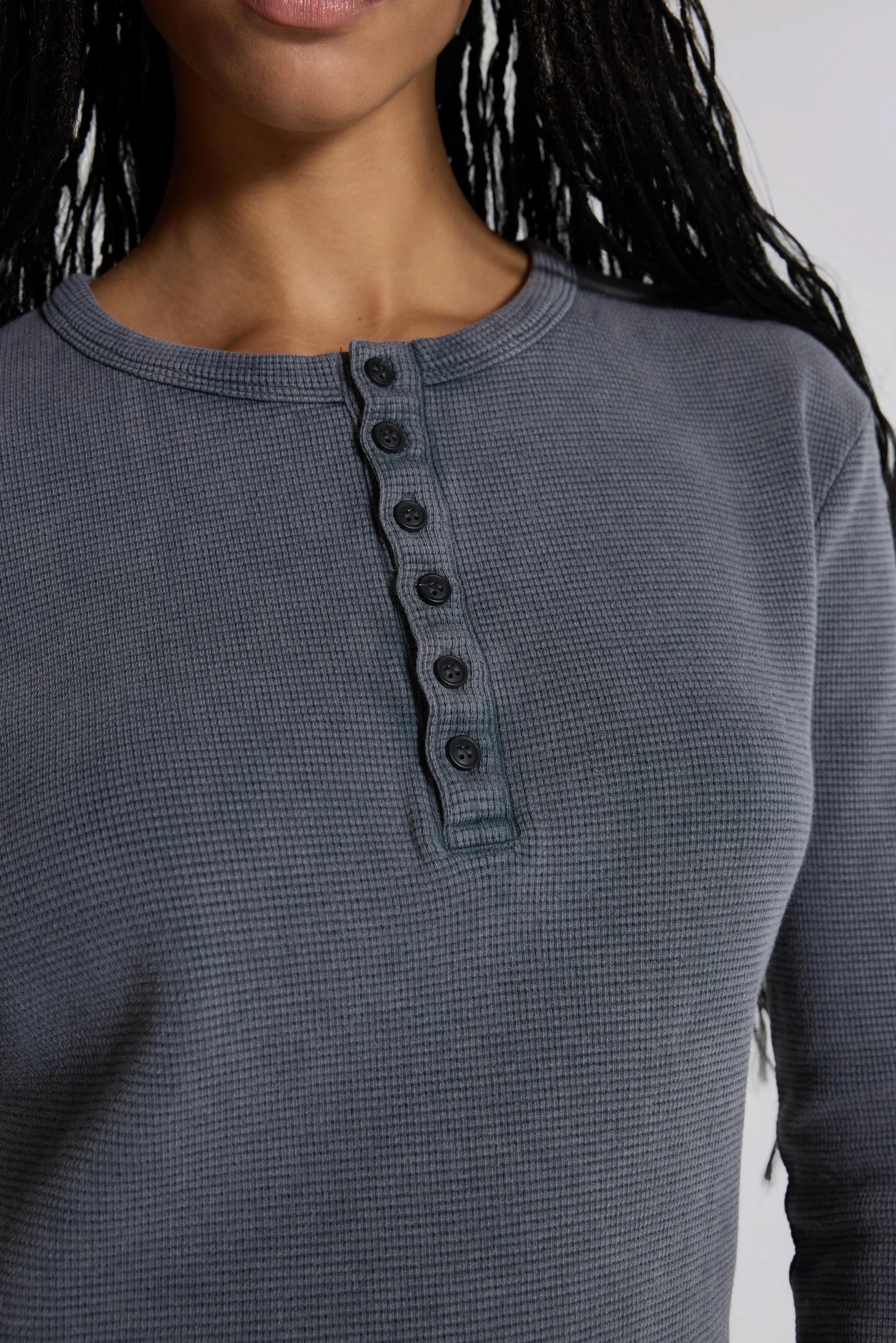Charcoal Waffle Henley Top - Image 6