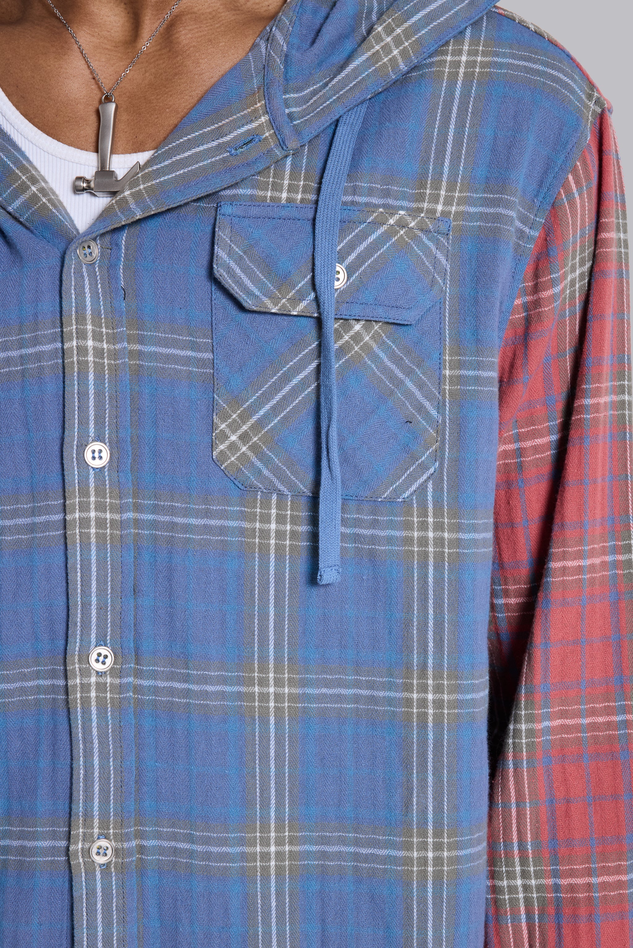 Checked Button-Up Hooded Shirt - Image 5