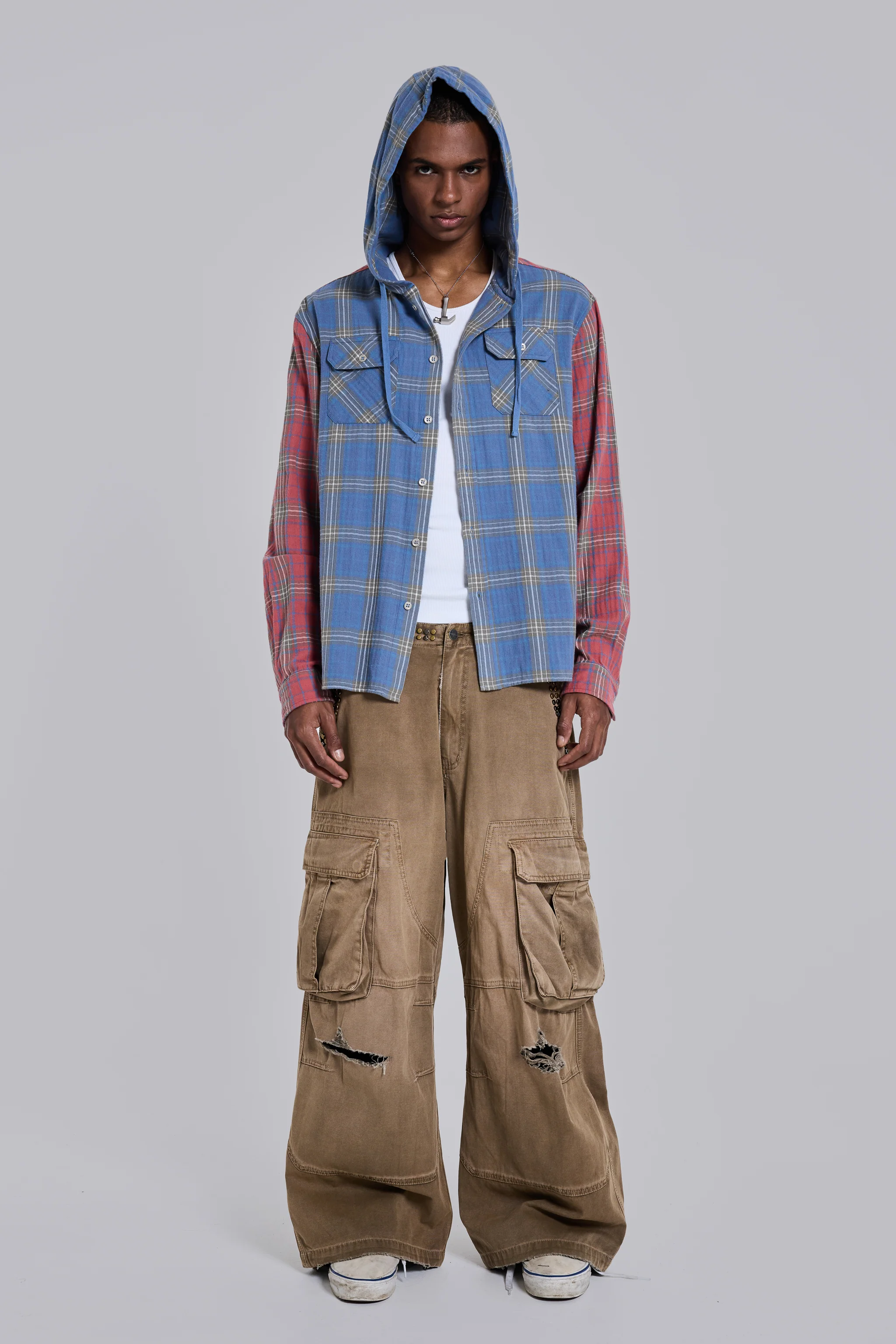 Checked Button-Up Hooded Shirt - Image 6