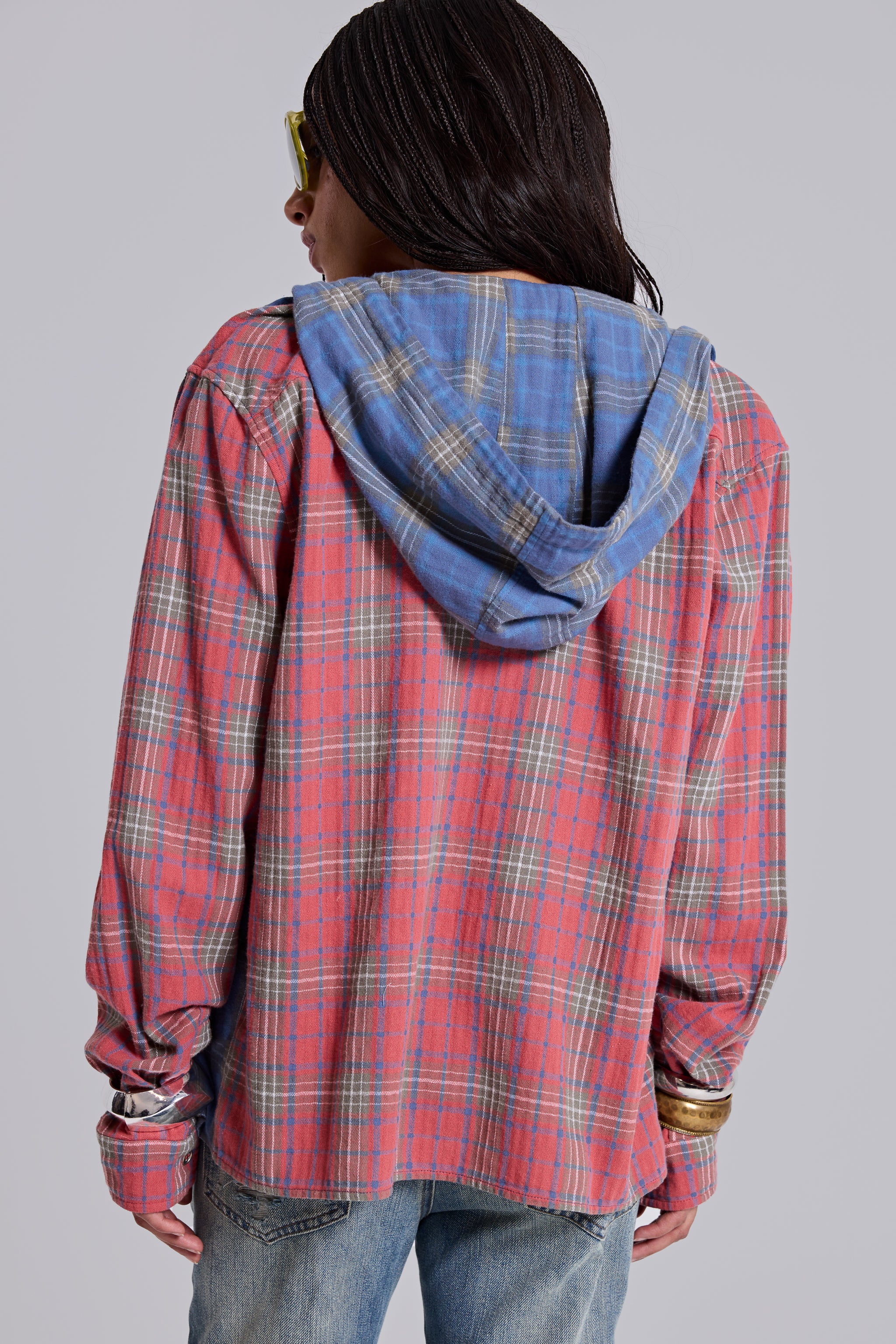 Checked Button-Up Hooded Shirt - Image 4