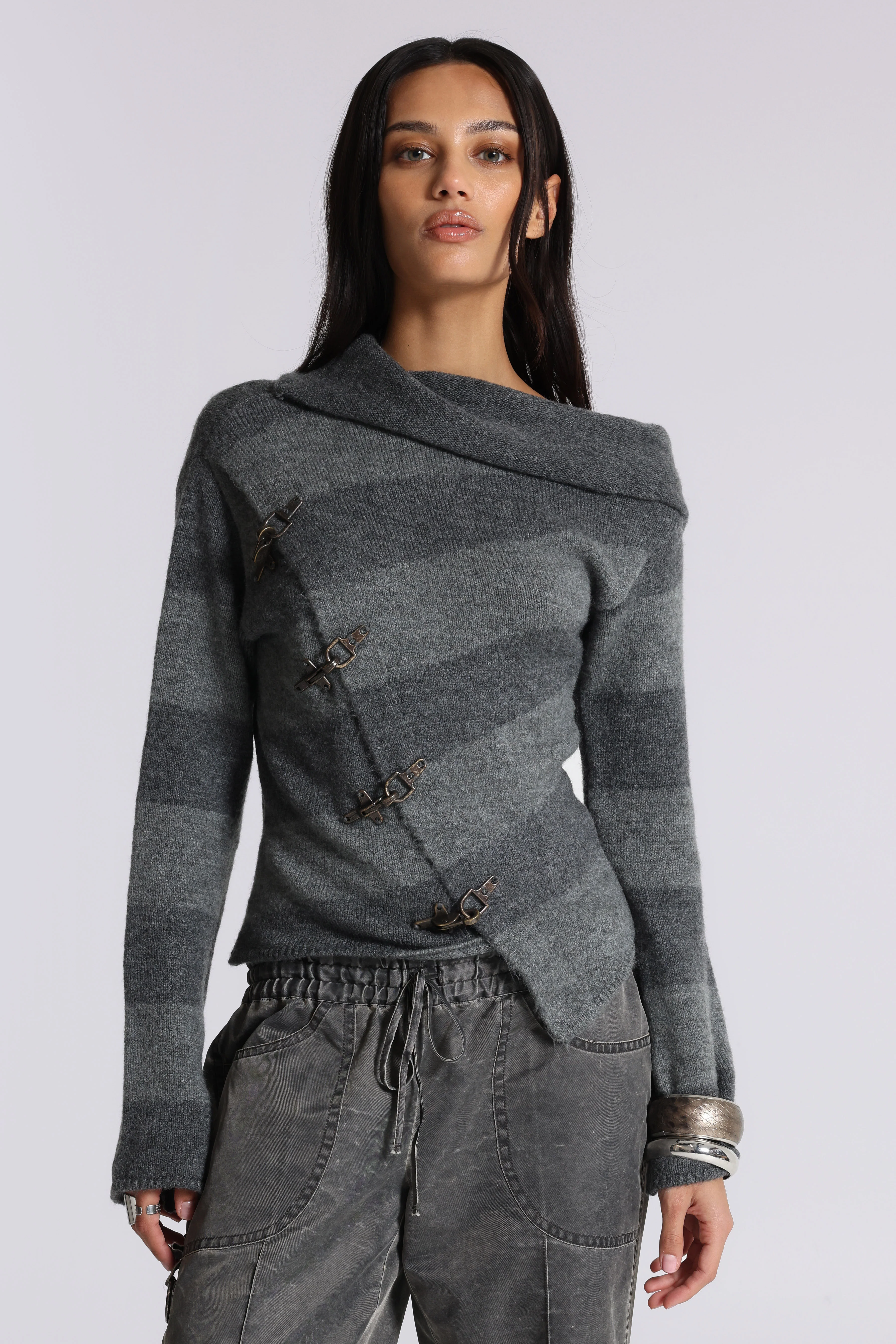 Clasp Asymmetric Stripe Knit - Image 5