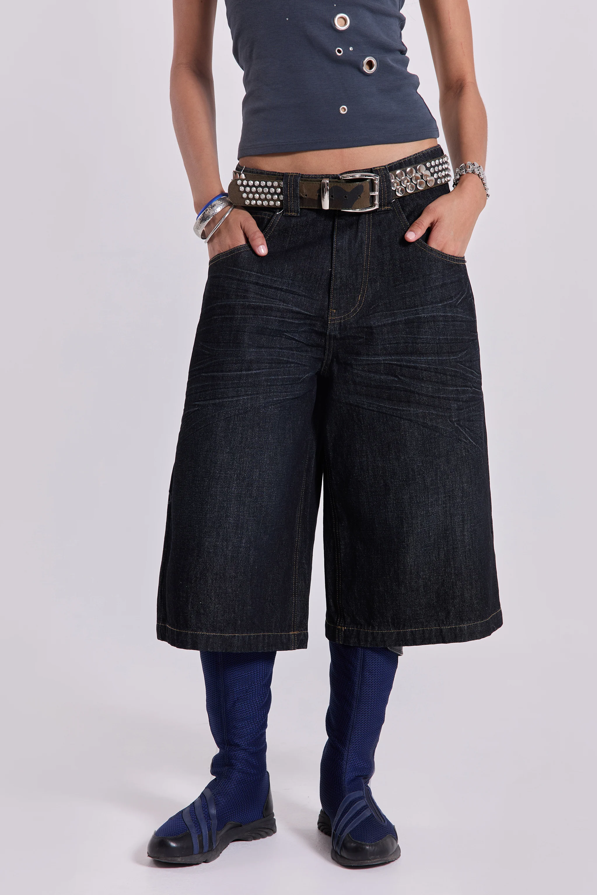 Creased Indigo Colossus Jorts - Image 2