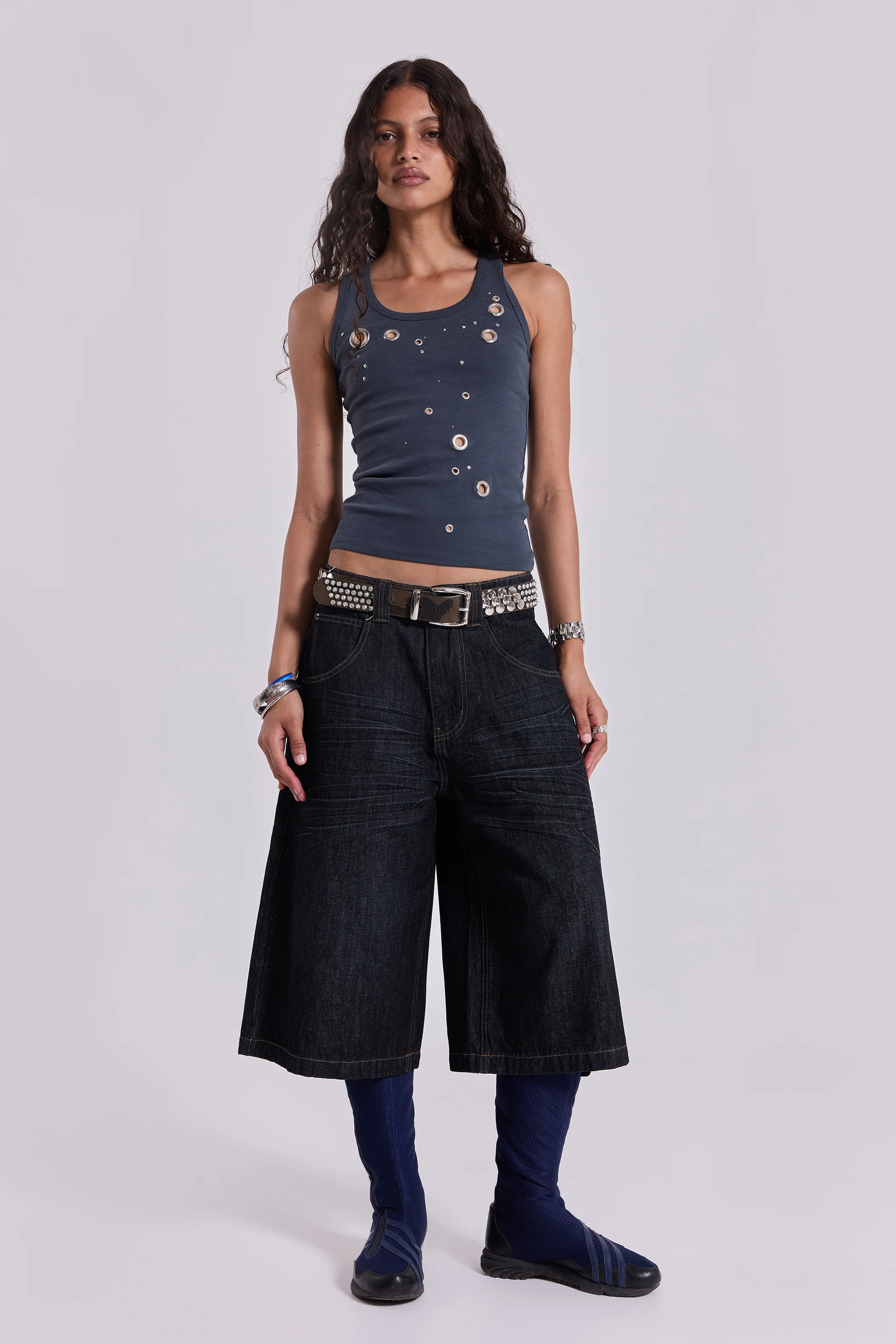 Creased Indigo Colossus Jorts - Image 6