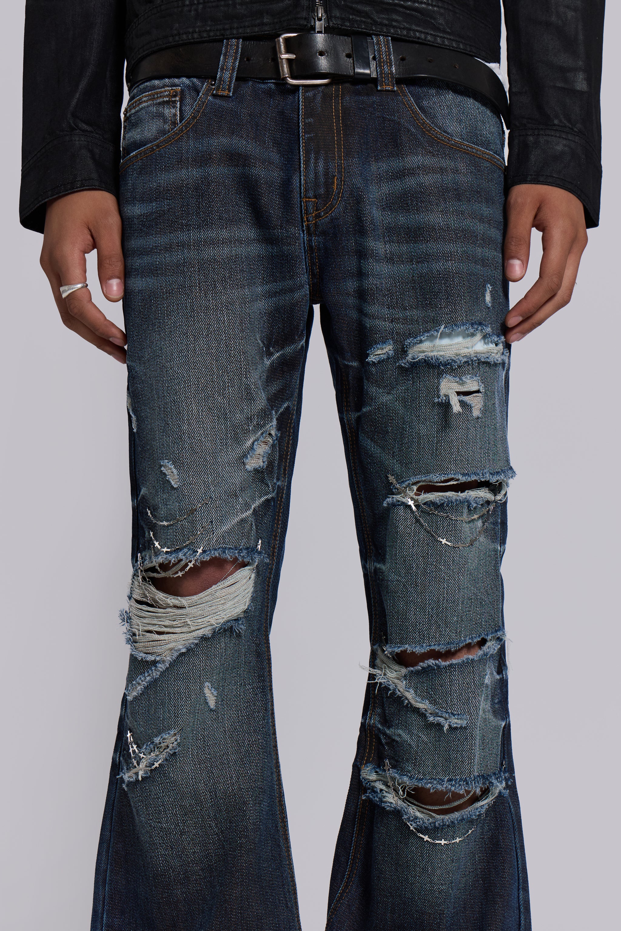 Cross Chain Blue Drift Bootcut Jeans - Image 7