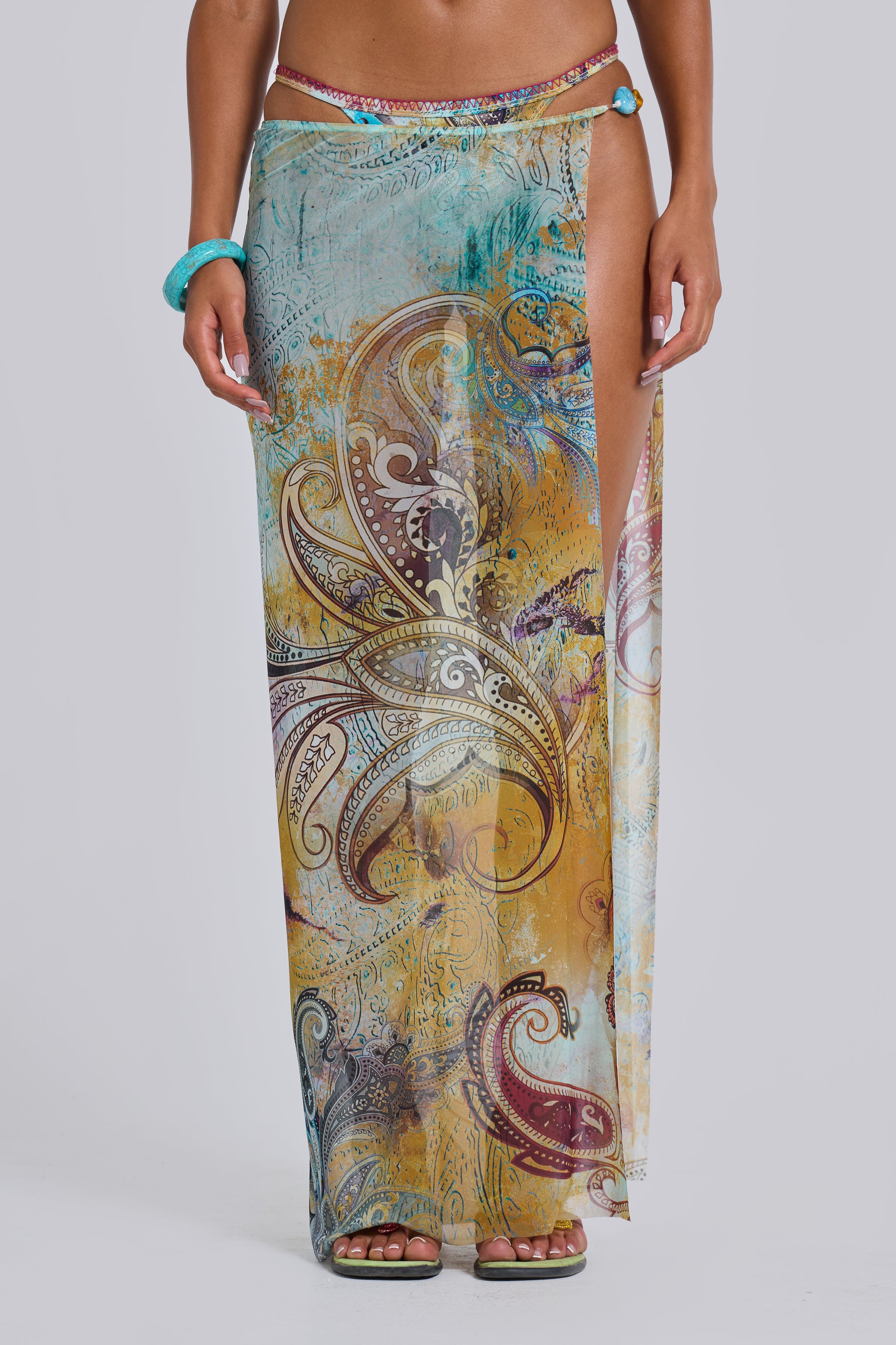 Daria Mesh Maxi Sarong Skirt With Beaded Trim - Image 4