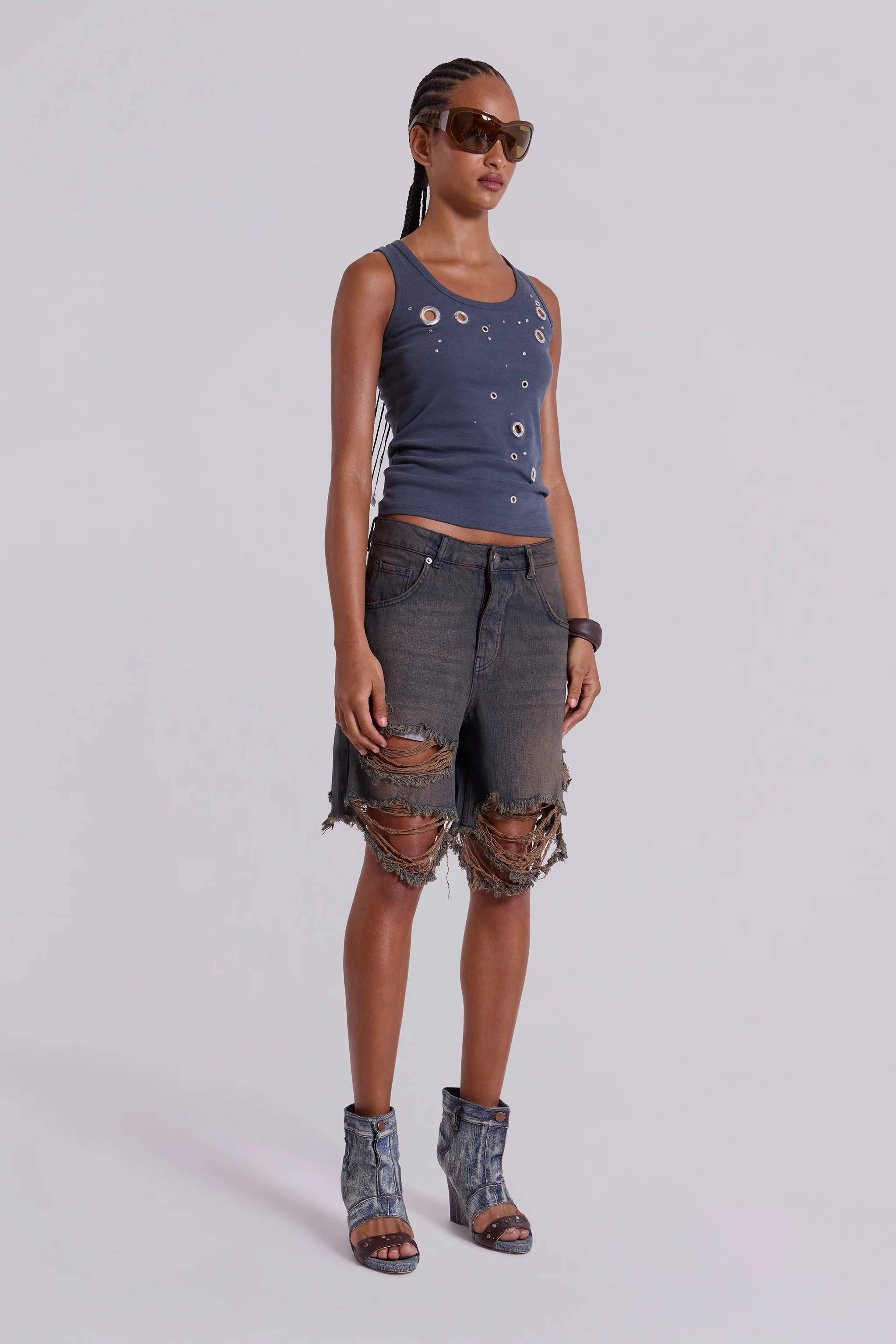 Dark Vintage Wash Glasto Shorts - Image 6